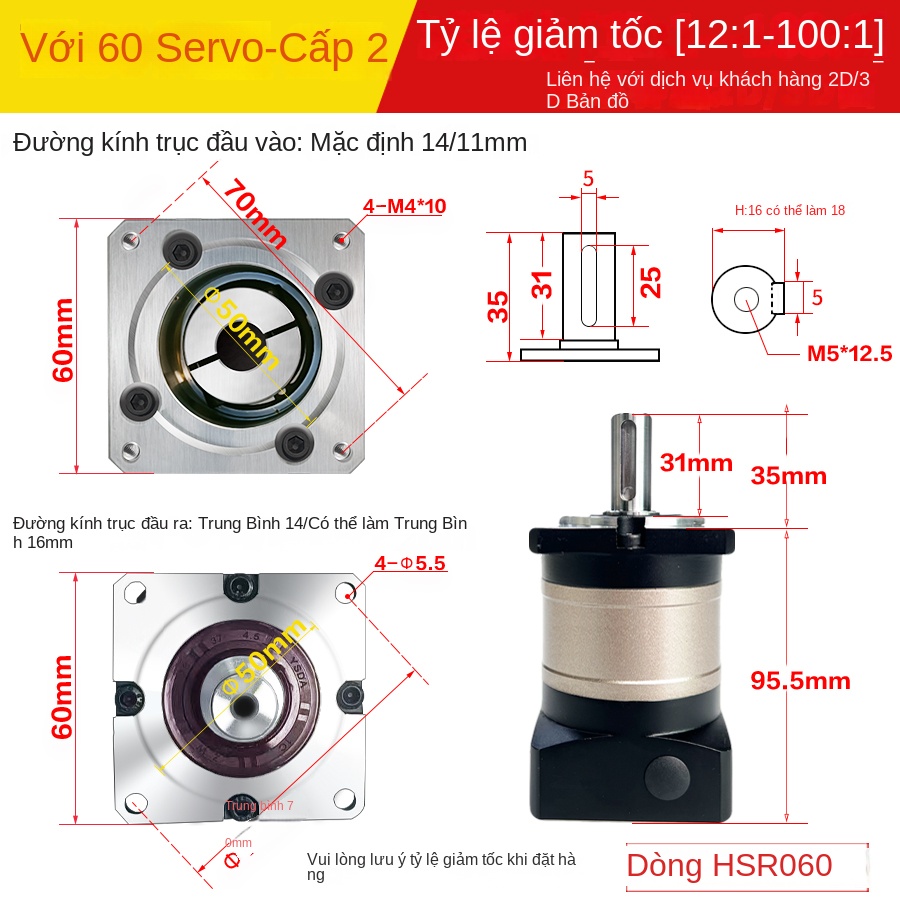 Hộp số hành tinh răng chéo chính xác, 400–750W, bước/servo, mô-men lớn - Servo 110 chính xác cao, tỷ số truyền 12–100