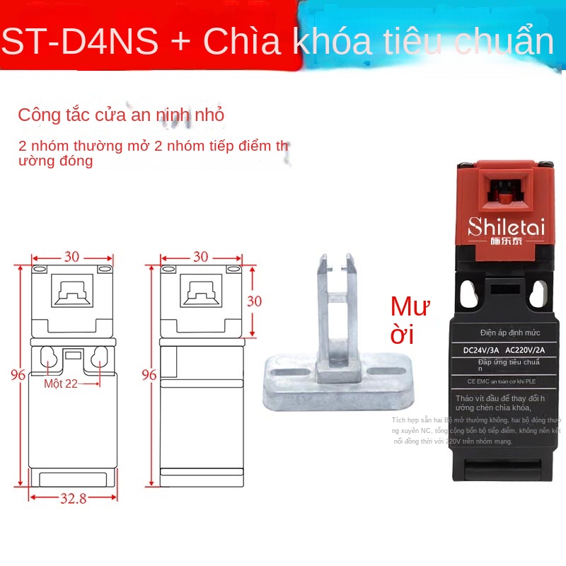 Khóa điện từ Shiluotai chính hãng – Cảm biến công tắc cửa an toàn cơ học, tiếp điểm mạ vàng, mã D4NS / D4NL - ST-D4SL-DK– Khóa điện từ Shiluotai kèm chìa