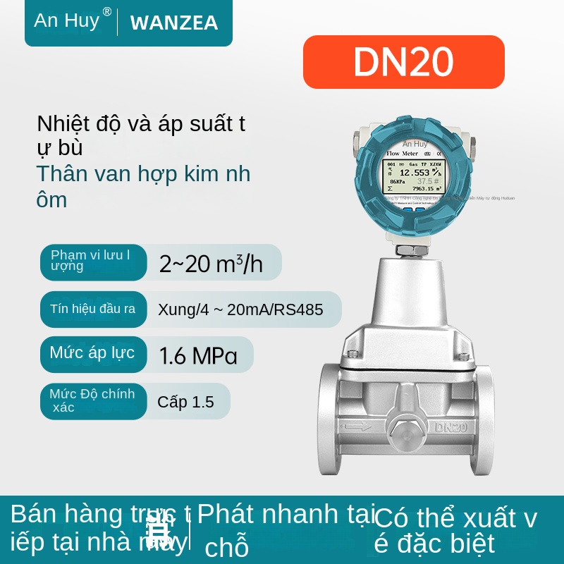 Lưu lượng kế xoáy Wanzhiyi LUX – Chống nổ, vỏ hợp kim nhôm hoặc inox, dùng đo khí tự nhiên và khí sinh học - DN100 inox