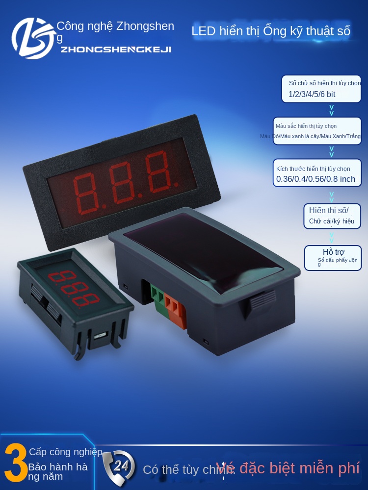 Màn hình số LED RS485 – hiển thị 2–6 chữ số, module điều chỉnh, PLC, MODBUS-RTU, độ sáng cao - 0‘8 - RS232