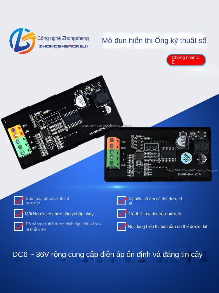 Màn hình số LED RS485 – hiển thị 2–6 chữ số, module điều chỉnh, PLC, MODBUS-RTU, độ sáng cao - 0‘8 - TTL