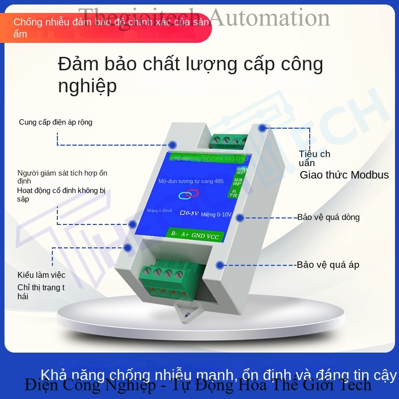 Module chuyển đổi tín hiệu Analog sang RS-485, hỗ trợ 4-20mA / 0-5V / 0-10V, điện áp & dòng điện, kèm cổng USB, giao thức Modbus - Module chuyển đổi RS-485 sang tín hiệu Analog, 2 kênh 4-20mA