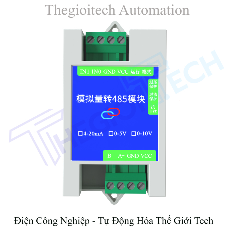 Module chuyển đổi tín hiệu Analog sang RS-485, hỗ trợ 4-20mA / 0-5V / 0-10V, điện áp & dòng điện, kèm cổng USB, giao thức Modbus - Vỏ gắn ray (nâng cấp miễn phí)