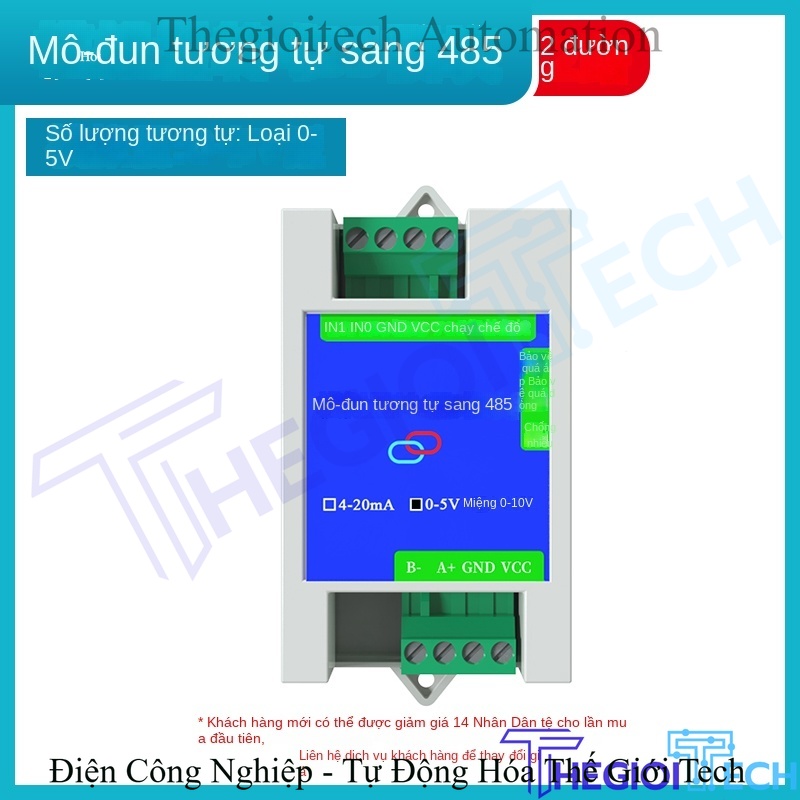 Module chuyển đổi tín hiệu Analog sang RS-485, hỗ trợ 4-20mA / 0-5V / 0-10V, điện áp & dòng điện, kèm cổng USB, giao thức Modbus - Vỏ gắn ray (nâng cấp miễn phí)