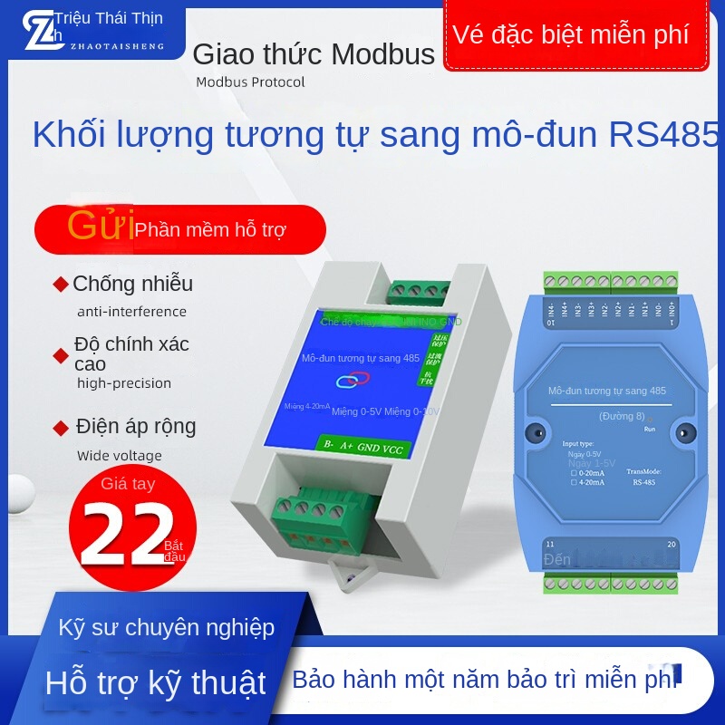 Module chuyển đổi tín hiệu analog sang 485, 4–20mA/0–5V/10V, USB, Modbus - Bộ chuyển đổi RS485 sang tín hiệu analog, 4 kênh 4–20 mA