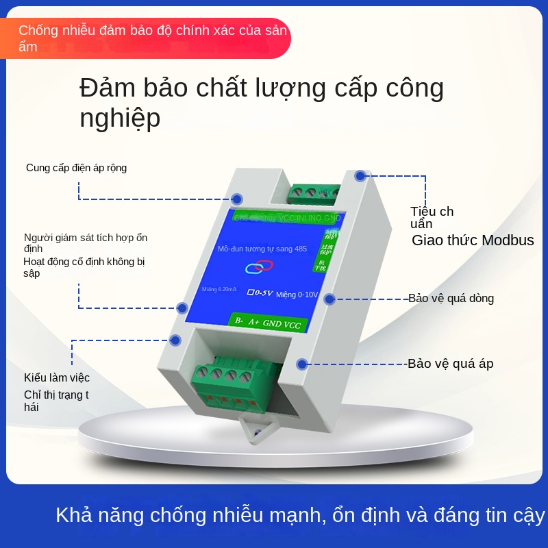 Module chuyển đổi tín hiệu analog sang 485, 4–20mA/0–5V/10V, USB, Modbus - Bộ chuyển đổi tín hiệu analog sang RS485, 8 kênh 0–10 V