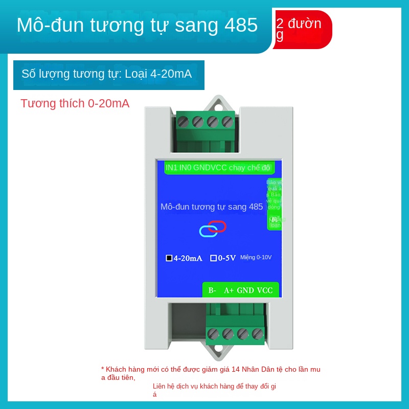 Module chuyển đổi tín hiệu analog sang 485, 4–20mA/0–5V/10V, USB, Modbus - Bộ chuyển đổi tín hiệu analog sang RS485, 8 kênh 0–10 V