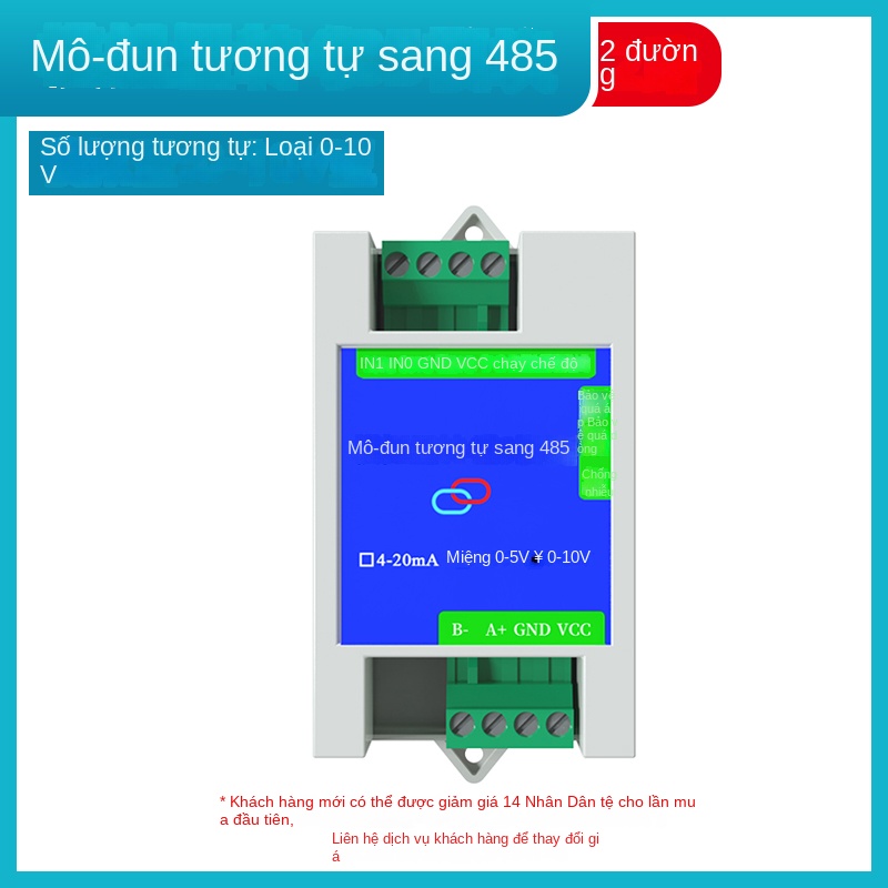 Module chuyển đổi tín hiệu analog sang 485, 4–20mA/0–5V/10V, USB, Modbus - Bộ chuyển đổi tín hiệu analog sang RS485, 8 kênh 0–5 V