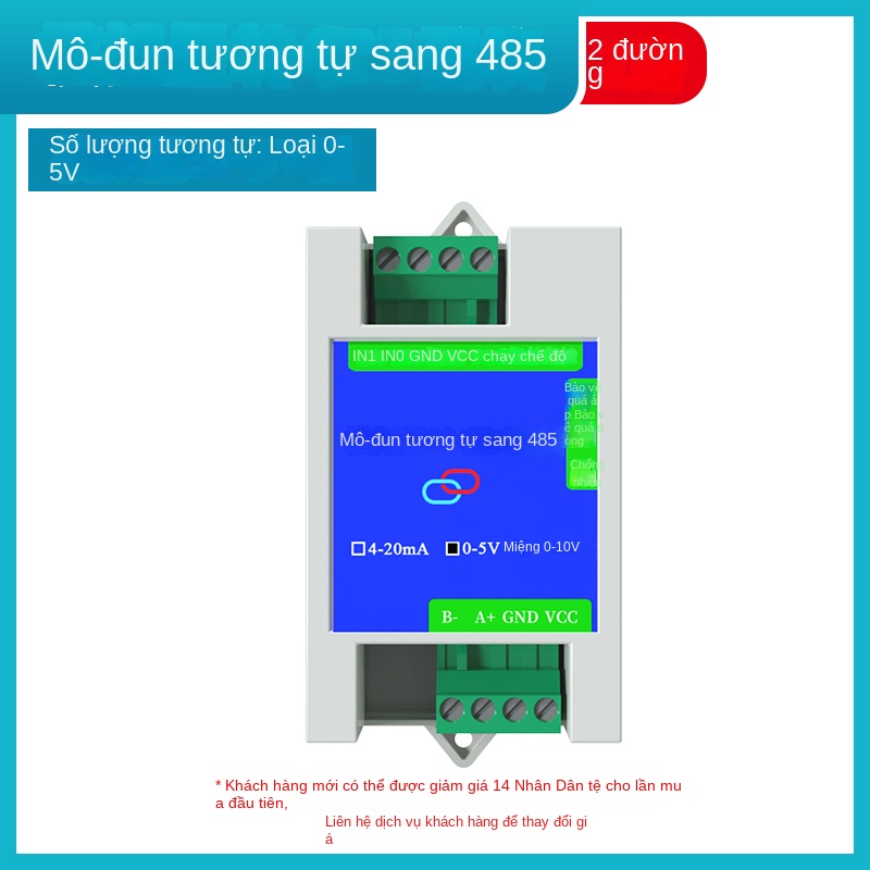 Module chuyển đổi tín hiệu analog sang 485, 4–20mA/0–5V/10V, USB, Modbus - Bộ chuyển đổi tín hiệu analog sang RS485, 8 kênh 4–20 mA (tương thích 0–20 mA)