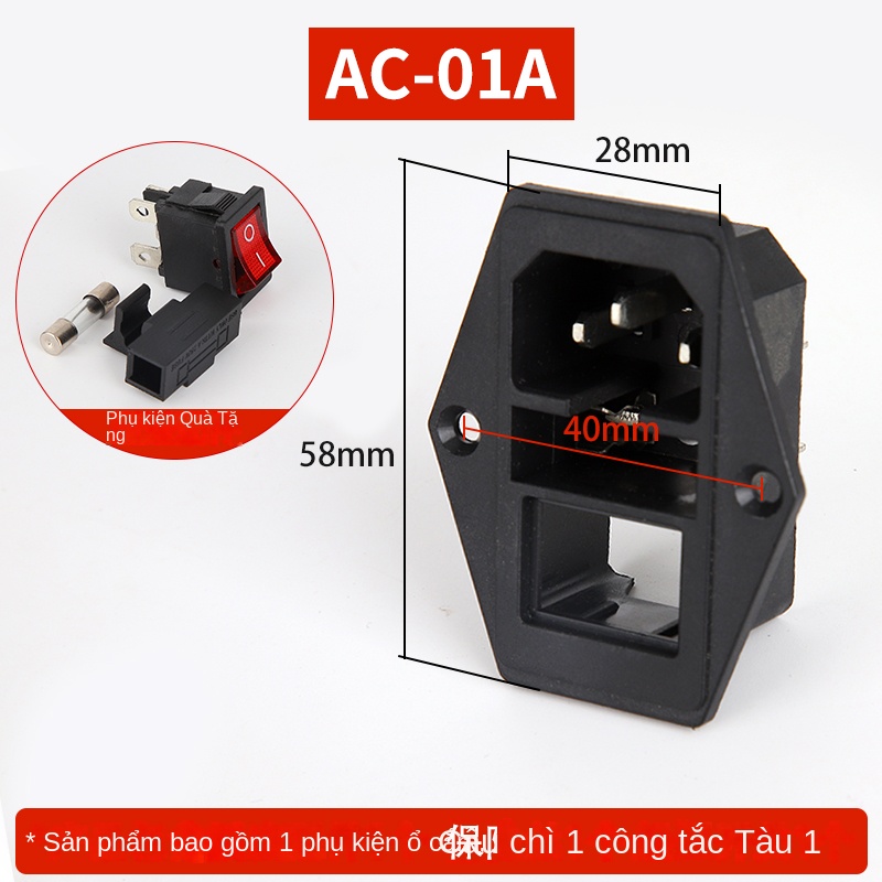 Ổ cắm AC-01/02/03 kiểu chữ T – 3 lỗ, có đèn, công tắc & cầu chì - Mẫu số 3
