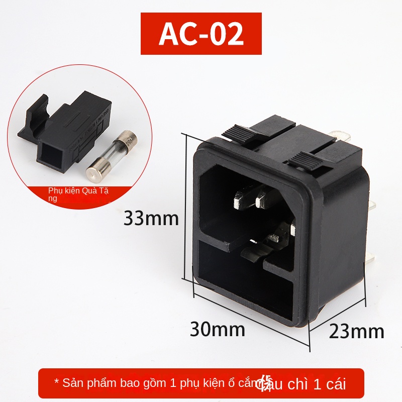 Ổ cắm AC-01/02/03 kiểu chữ T – 3 lỗ, có đèn, công tắc & cầu chì - Mẫu số 3