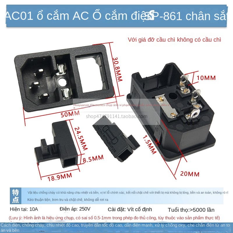 Ổ cắm AC01 lõi đồng 3 chân – Phích cắm kiểu chữ “品”, công tắc, cầu chì, đầu nối nam/nữ, dây AC-04 - C14, 3 chân, phích cắm cái, bằng đồng