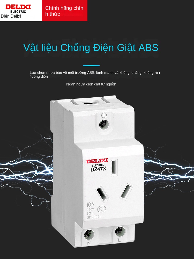 Ổ cắm mô-đun Delixi AC30, 10A/16A, 2–5 lỗ, lắp thanh ray DZ47X - Phích cắm 3 cấp, 10 A