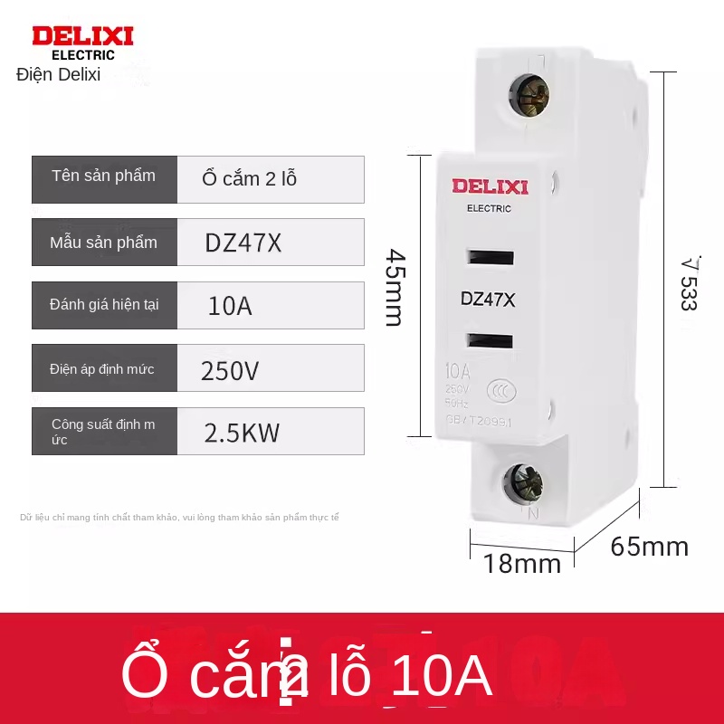 Ổ cắm mô-đun Delixi AC30, 10A/16A, 2–5 lỗ, lắp thanh ray DZ47X - Phích cắm 3 cấp, 10 A