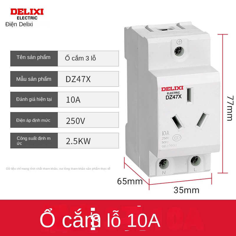 Ổ cắm mô-đun Delixi AC30, 10A/16A, 2–5 lỗ, lắp thanh ray DZ47X - Phích cắm 3 cấp, 10 A