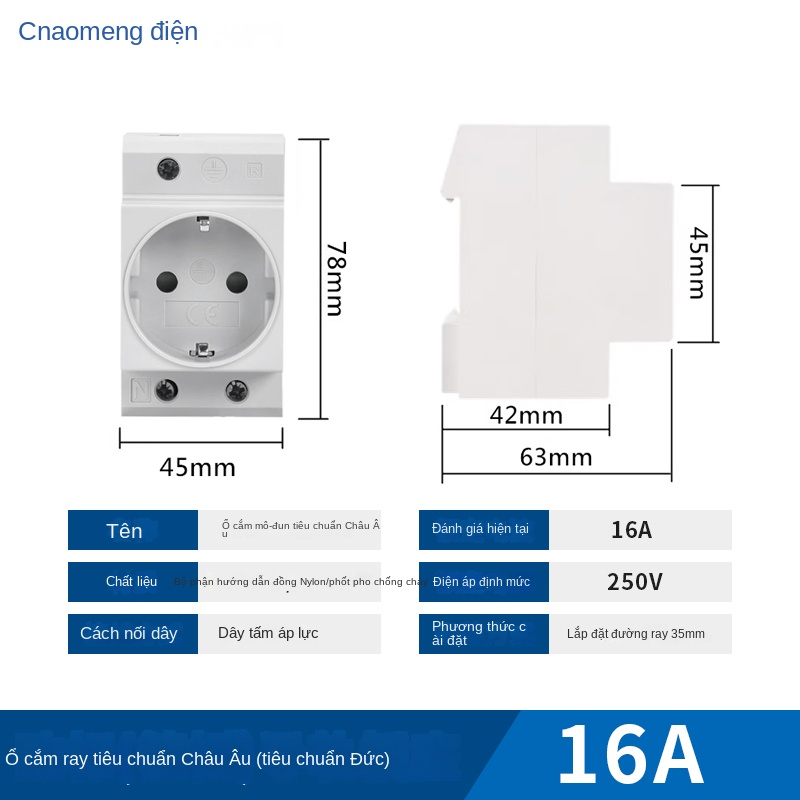 Ổ cắm ray DIN chuẩn EU AC30 – 10A/16A, modun xuất khẩu EU/UK/FR - Tiêu chuẩn Đức