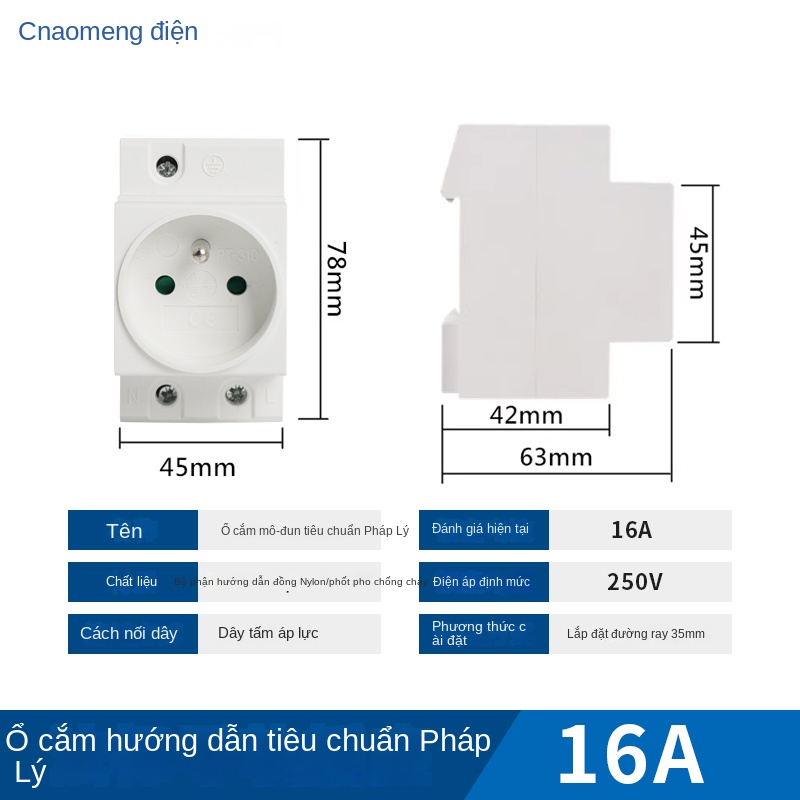 Ổ cắm ray DIN chuẩn EU AC30 – 10A/16A, modun xuất khẩu EU/UK/FR - Tiêu chuẩn Đức