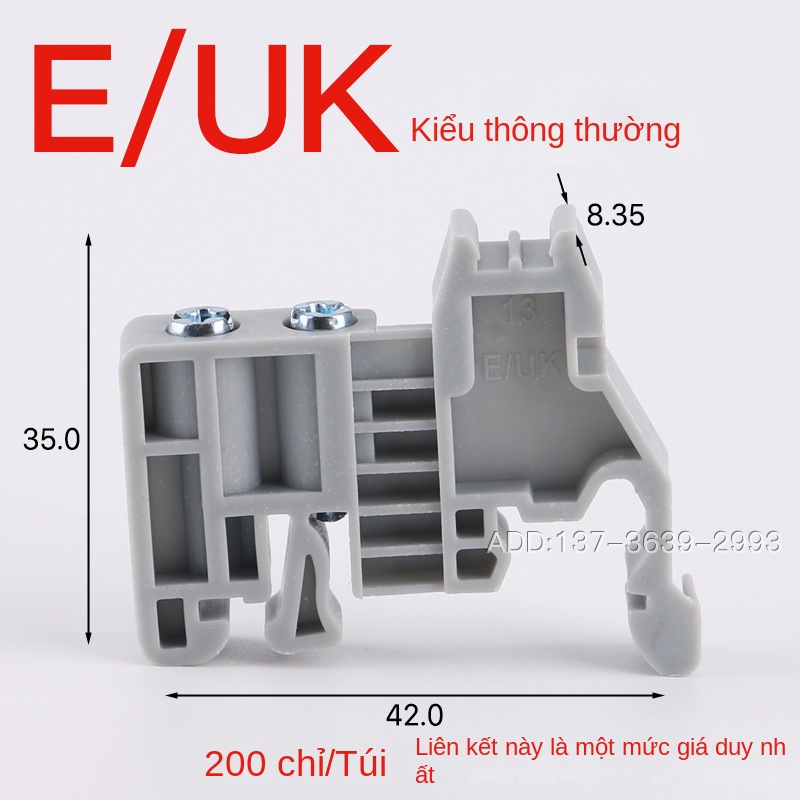 Phụ kiện cố định E/UK – Nắp chặn đầu cầu đấu, nhựa chống cháy, dùng cho UK2.5B, thanh DIN C45, kèm giá đỡ nhãn UBE/D và KLM-A - CLIPFIX 35-5