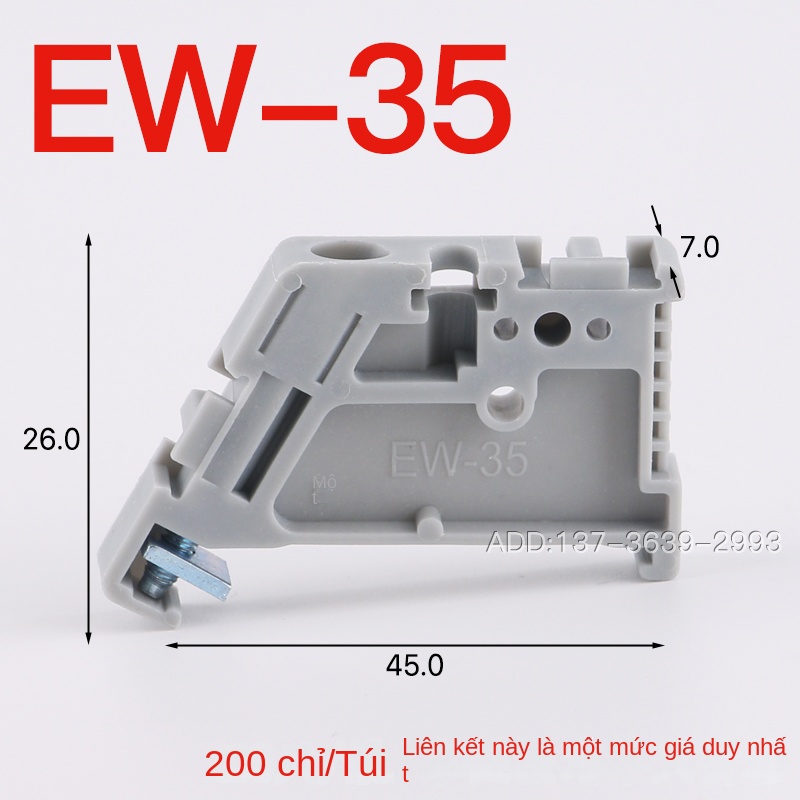 Phụ kiện cố định E/UK – Nắp chặn đầu cầu đấu, nhựa chống cháy, dùng cho UK2.5B, thanh DIN C45, kèm giá đỡ nhãn UBE/D và KLM-A - CLIPFIX 35-5