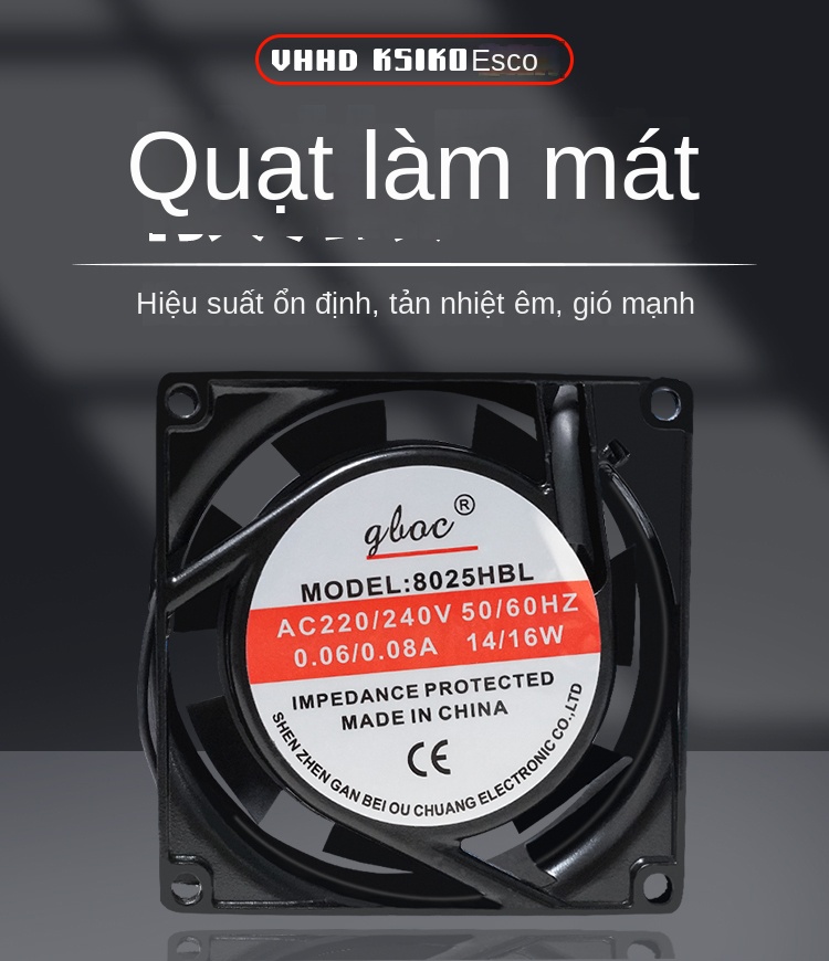 Quạt tản nhiệt cho rơ le bán dẫn SSR, 220VAC, nhỏ gọn, tốc độ cao, vận hành êm, lực gió mạnh - Đen 220V
