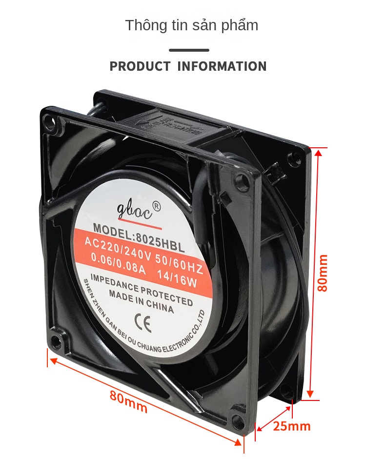Quạt tản nhiệt cho rơ le bán dẫn SSR, 220VAC, nhỏ gọn, tốc độ cao, vận hành êm, lực gió mạnh - Đen 220V