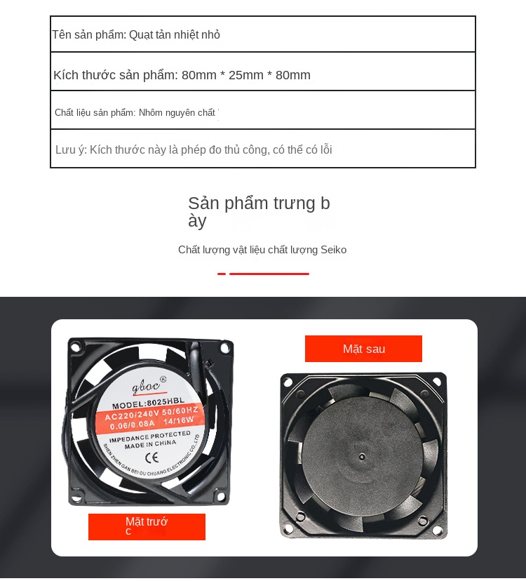 Quạt tản nhiệt cho rơ le bán dẫn SSR, 220VAC, nhỏ gọn, tốc độ cao, vận hành êm, lực gió mạnh - Đen 220V