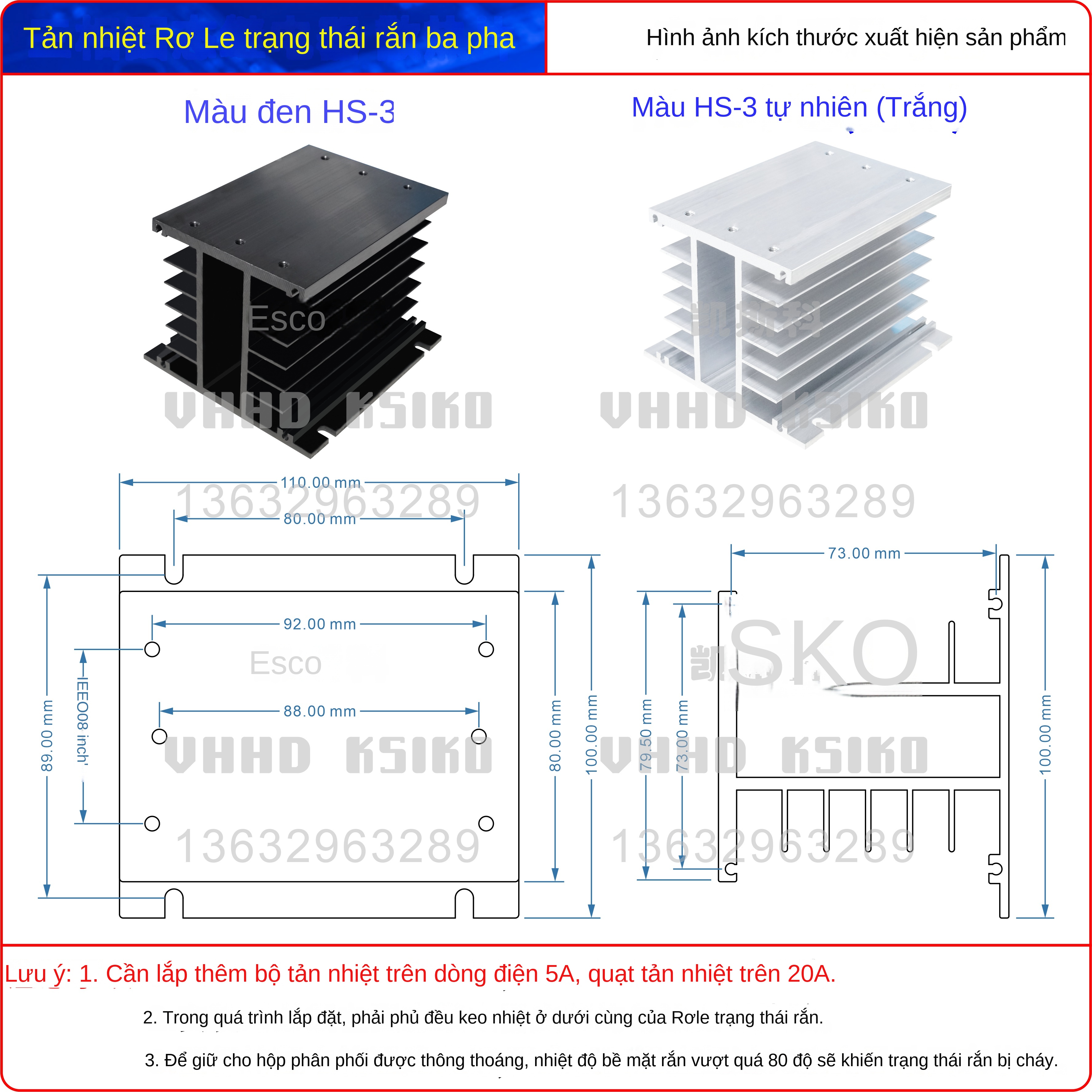 Rơ le bán dẫn 3 pha SSR3-05/10/25/30/40/60/80/100, loại DA/AA, chịu dòng lớn, bảo hành 3 năm – SSR3-60DA3-32V 60A - Nắp lật