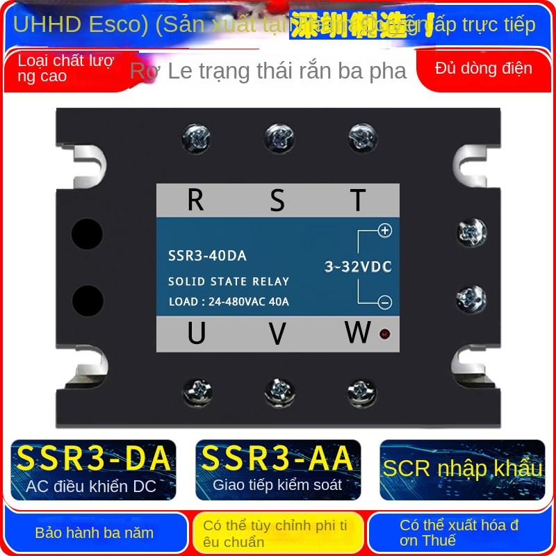 Rơ le bán dẫn 3 pha VHHD SSR3-05/10/25/30/40/60/80, loại DA/AA, chịu dòng lớn, bảo hành 3 năm, hàng chính hãng – SSR3-05DA 3-32VDC 5A (2)