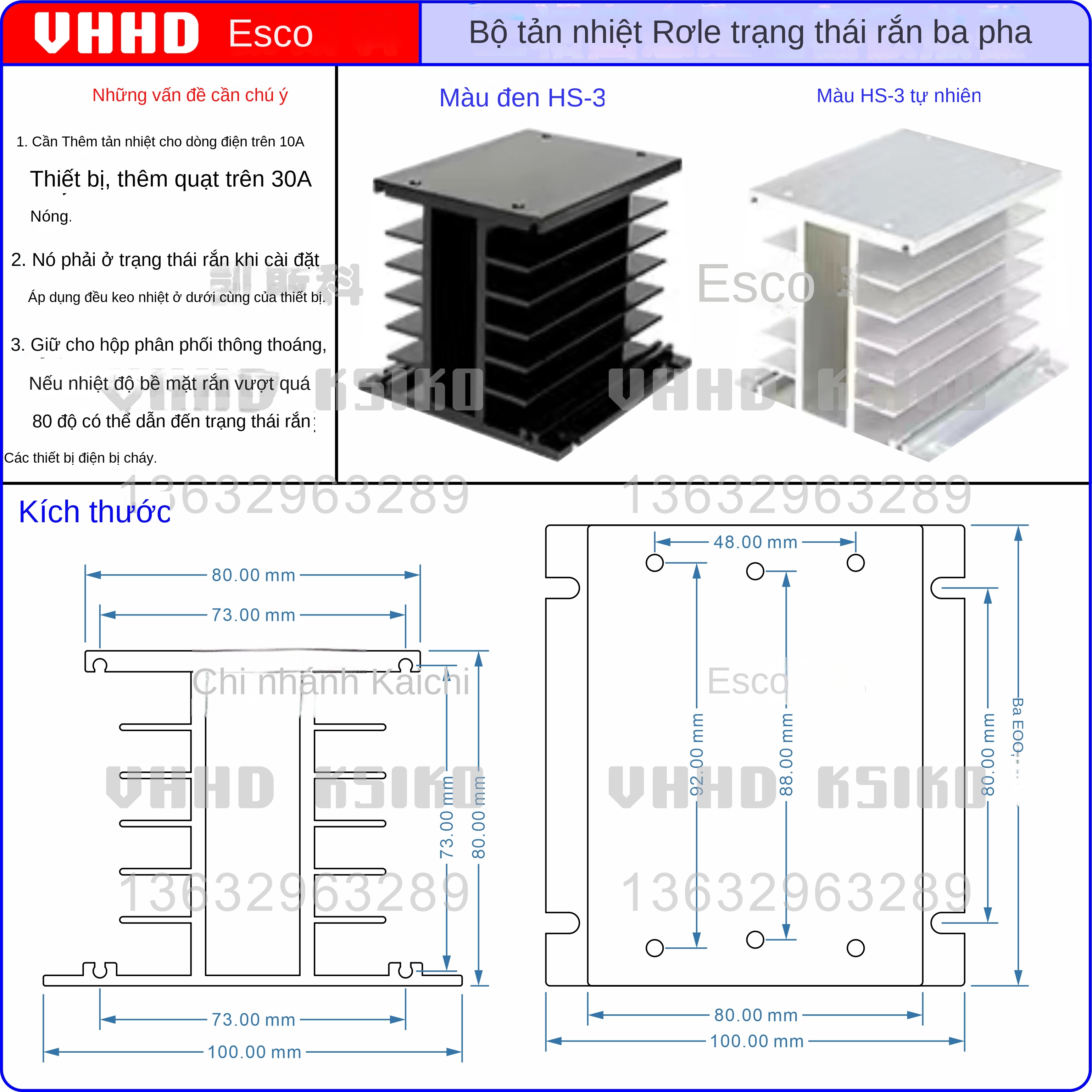 Rơ le bán dẫn 3 pha VHHD SSR3-05/10/25/30/40/60/80, loại DA/AA, chịu dòng lớn, bảo hành 3 năm, hàng chính hãng – SSR3-80AA 80-250V 80A (2)