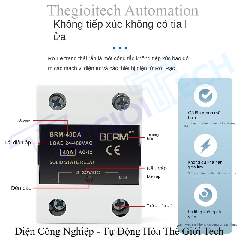 Rơ le bán dẫn (SSR) Belmei BRM-40DA, điều khiển DC, ngõ ra AC, đơn pha 40A (tương đương SSR-40DA D4840) - BRM-100VD 【Điều chỉnh điện áp kiểu điện áp】