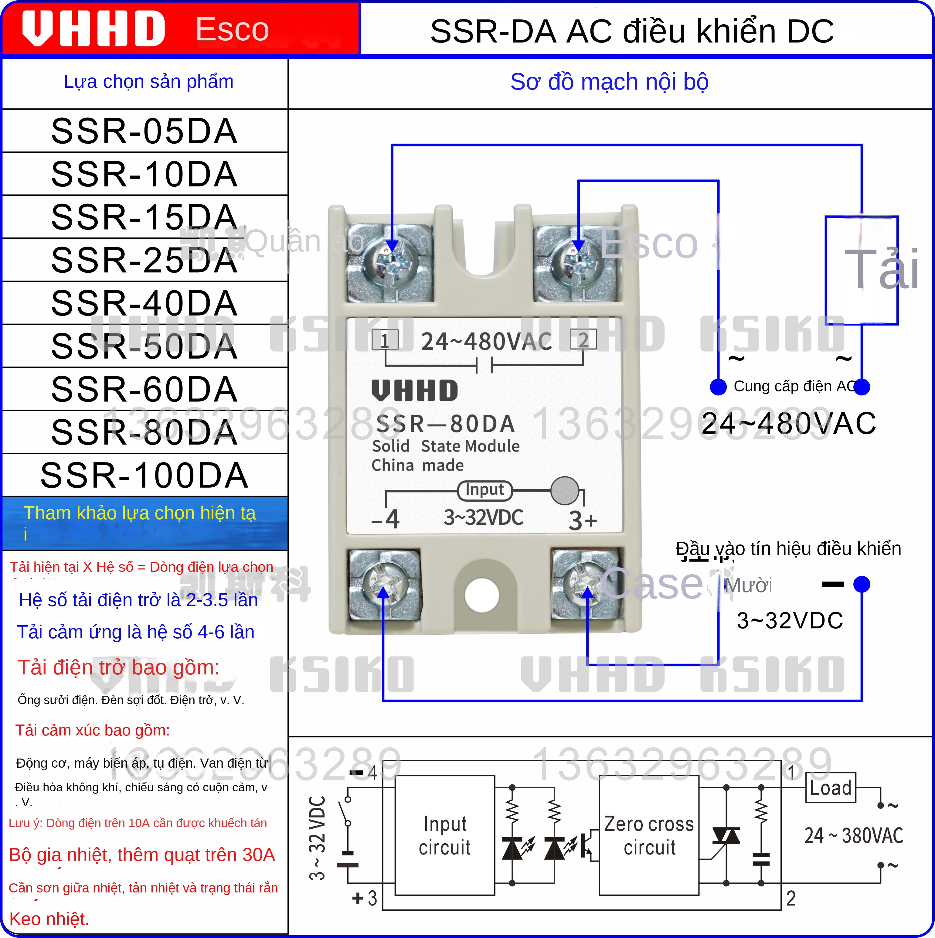 Rơ le bán dẫn chịu dòng lớn VHHD SSR-05/10/25/40/60/80, loại DA/AA/DD/VA, hàng chính hãng bán trực tiếp từ nhà máy - SSR-25DD 3-32VDC 25A
