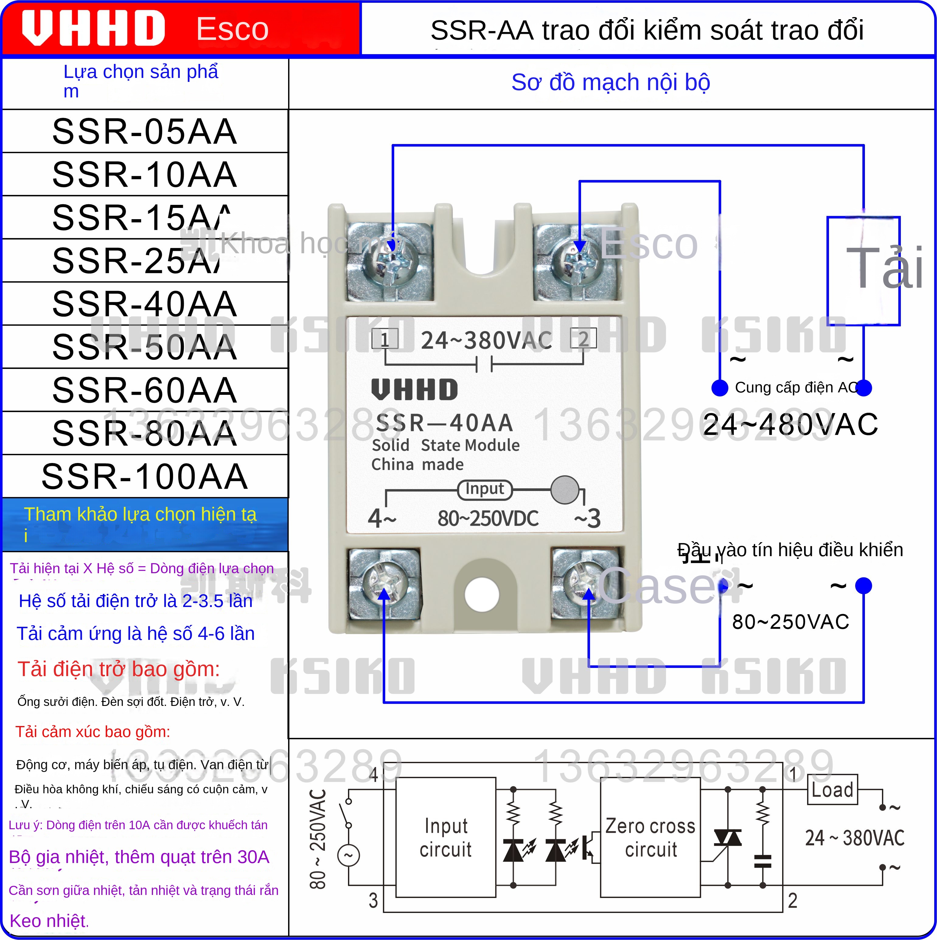 Rơ le bán dẫn chịu dòng lớn VHHD SSR-05/10/25/40/60/80, loại DA/AA/DD/VA, hàng chính hãng bán trực tiếp từ nhà máy - SSR-25DD 3-32VDC 25A