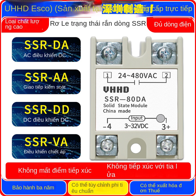 Rơ le bán dẫn chịu dòng lớn VHHD SSR-05/10/25/40/60/80, loại DA/AA/DD/VA, hàng chính hãng bán trực tiếp từ nhà máy - SSR-30AA 80-250VAC 30A