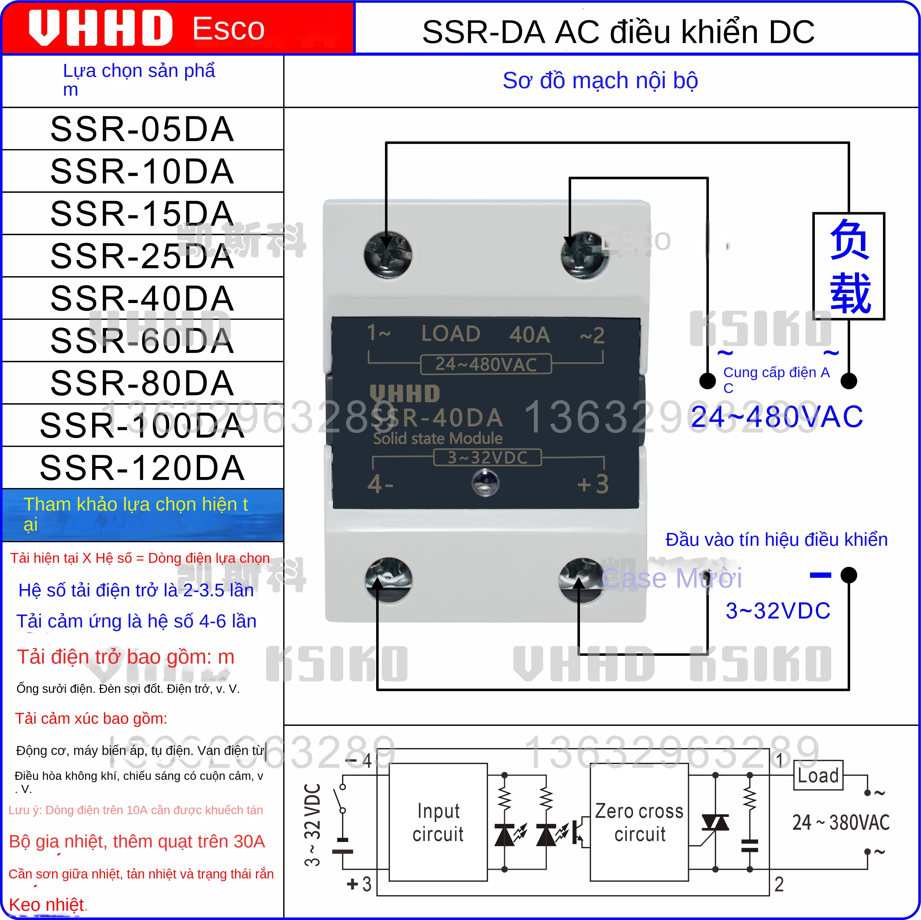 Rơ le bán dẫn nắp gập KSIKO SSR-05/10/25/40/60/80/100, loại DA/AA/DD/VA, hàng chính hãng bán trực tiếp từ nhà máy - SSR-120DA 3-32VDC 110A