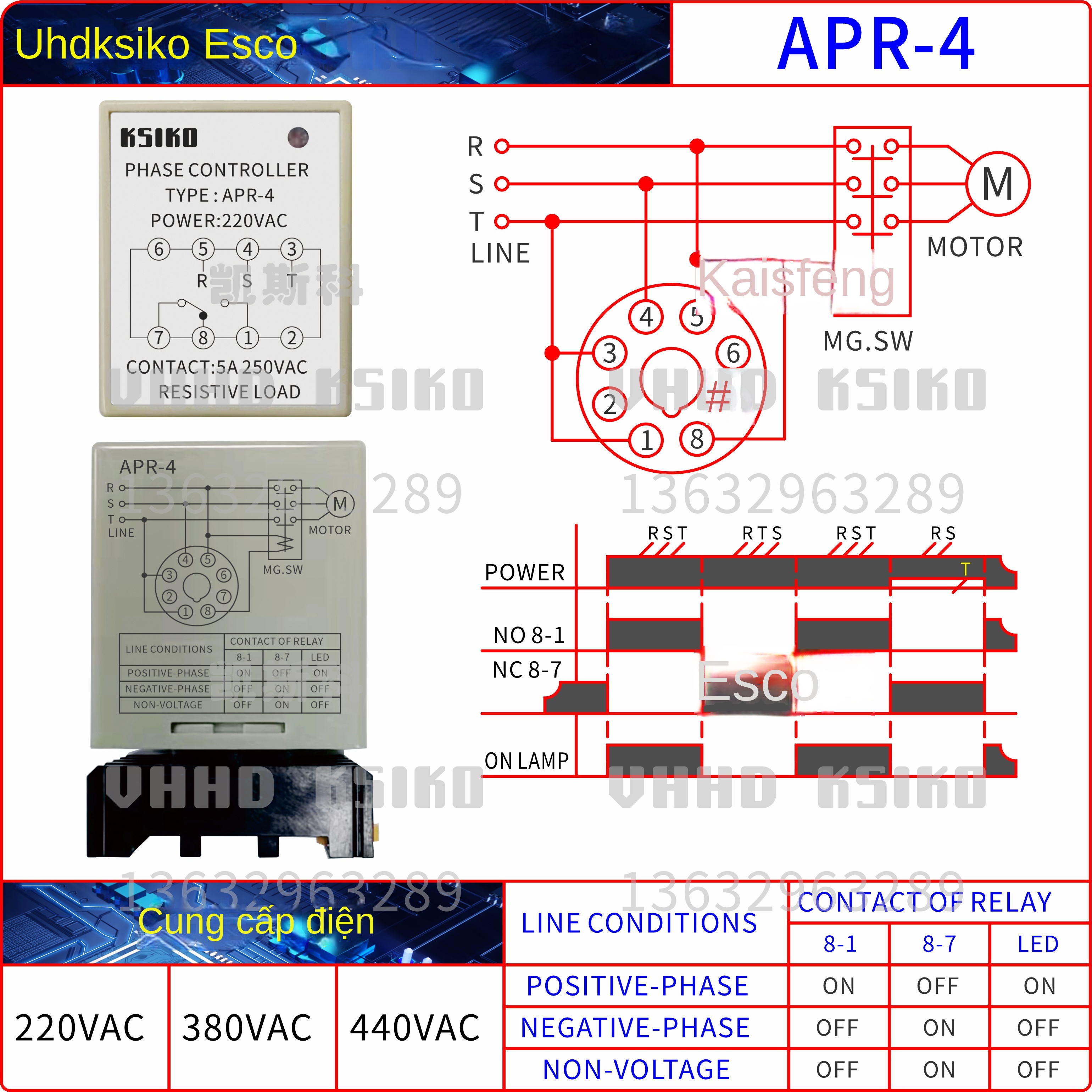 Rơ le bảo vệ thứ tự pha KSIKO APR-3 / APR-4 / PR-1, bảo hành 1 năm, hàng chính hãng bán trực tiếp từ nhà máy - Chân đế P3G-08 (10)