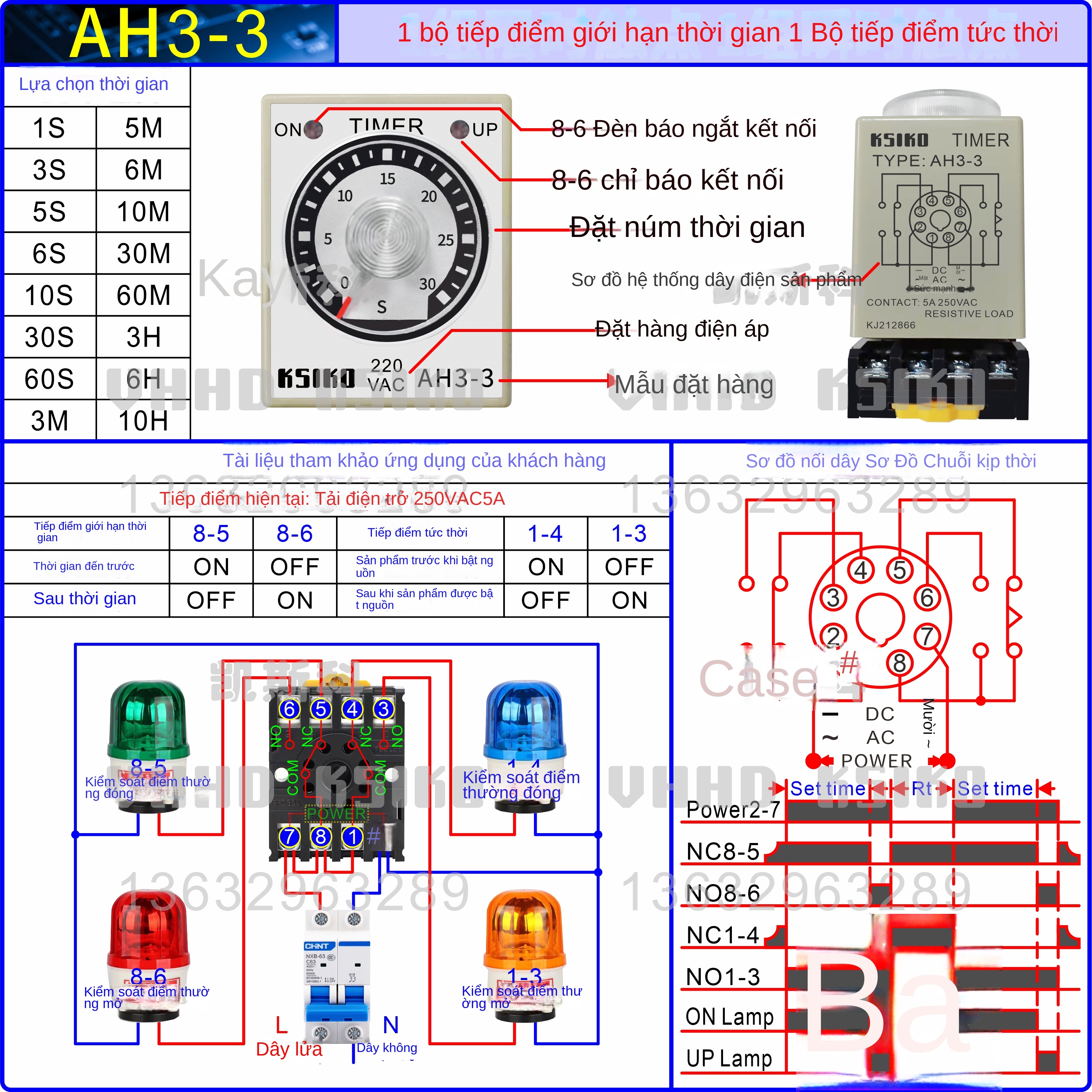 Rơ le thời gian KSIKO AH3-1 / AH3-2 / AH3-3 / CF3-2 / CF3-3 / AFK – Hàng chính hãng, giá tốt, bảo hành 1 năm