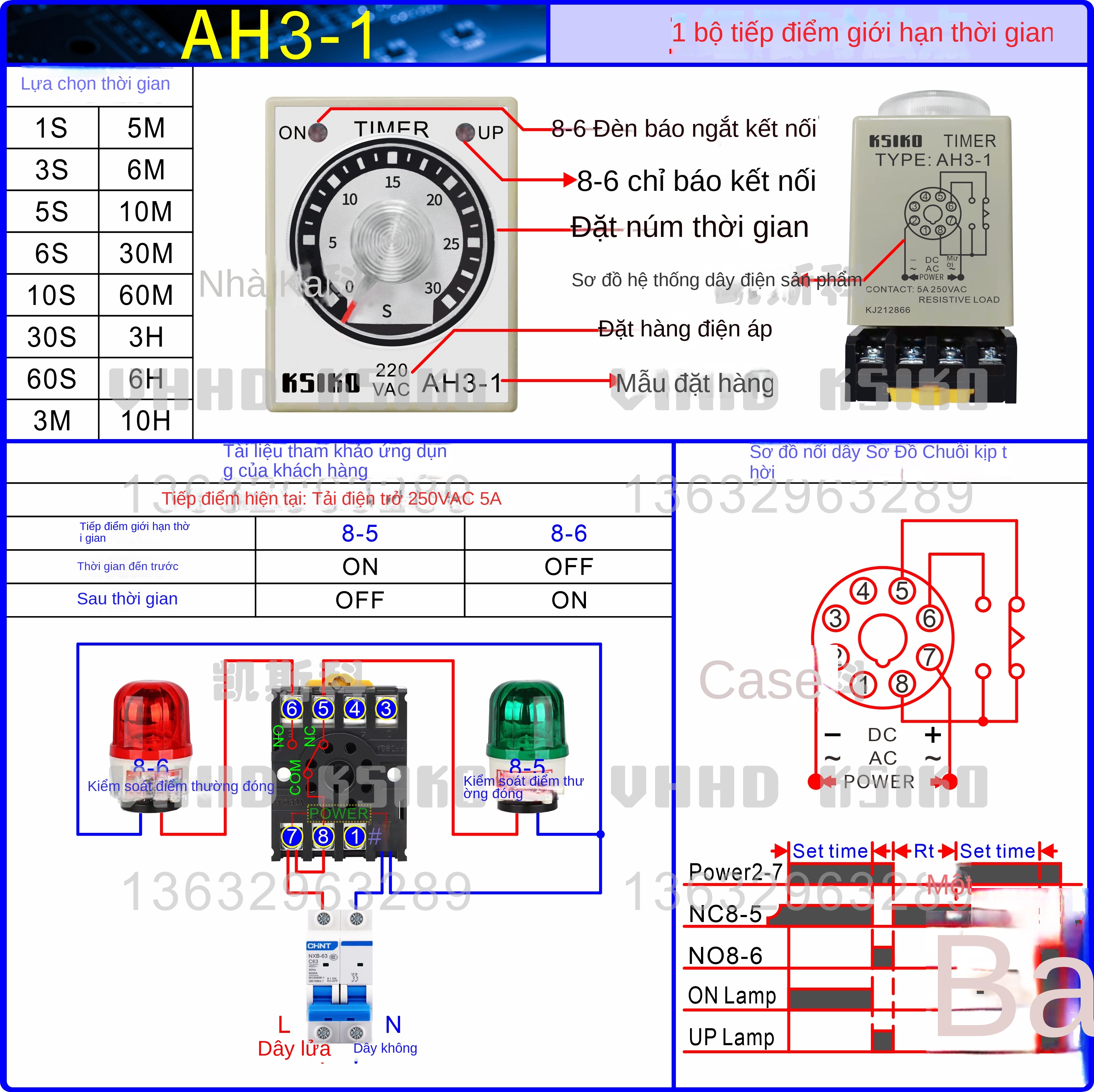 Rơ le thời gian KSIKO AH3-1 / AH3-2 / AH3-3 / CF3-2 / CF3-3 / AFK – Hàng chính hãng, giá tốt, bảo hành 1 năm