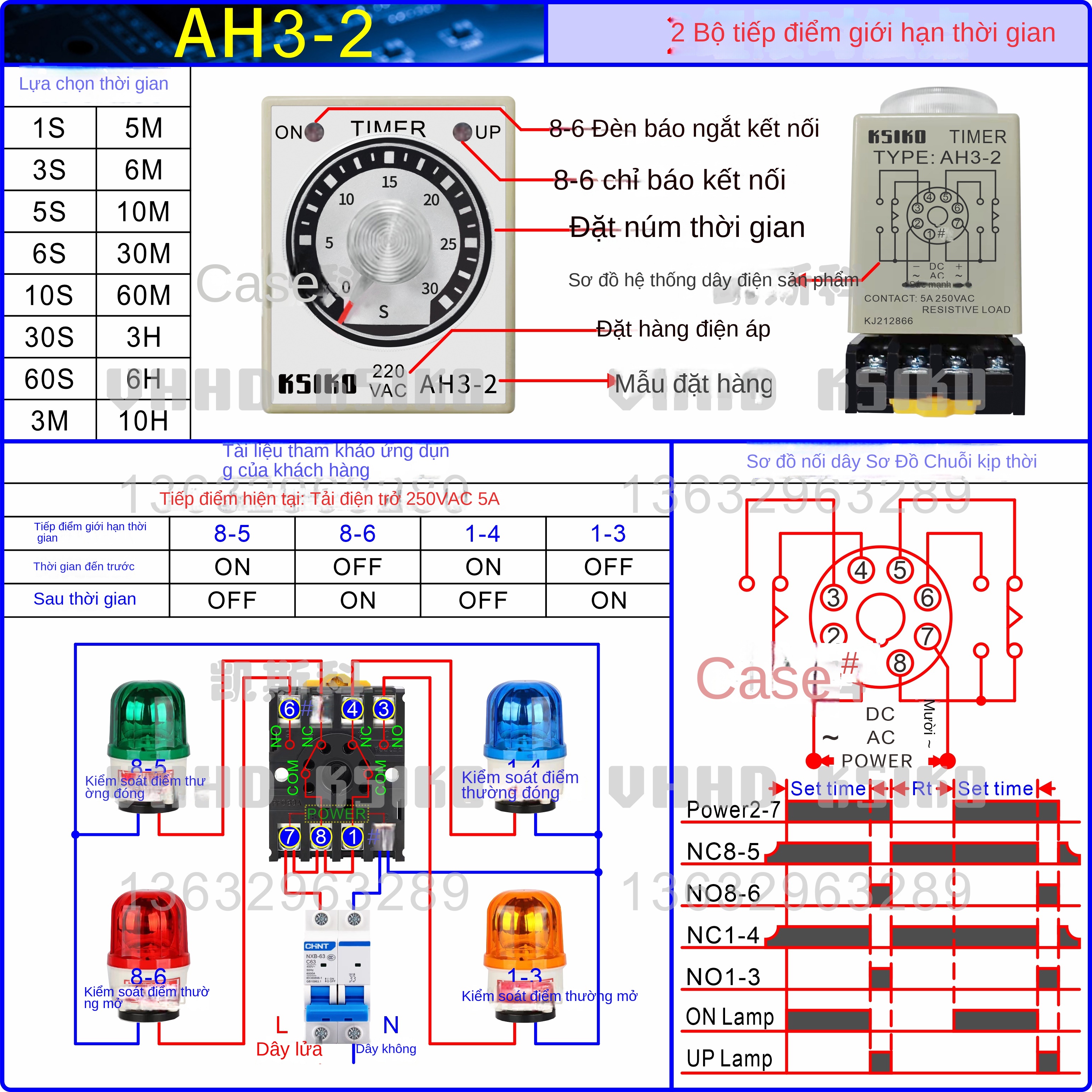 Rơ le thời gian KSIKO AH3-1 / AH3-2 / AH3-3 / CF3-2 / CF3-3 / AFK – Hàng chính hãng, giá tốt, bảo hành 1 năm