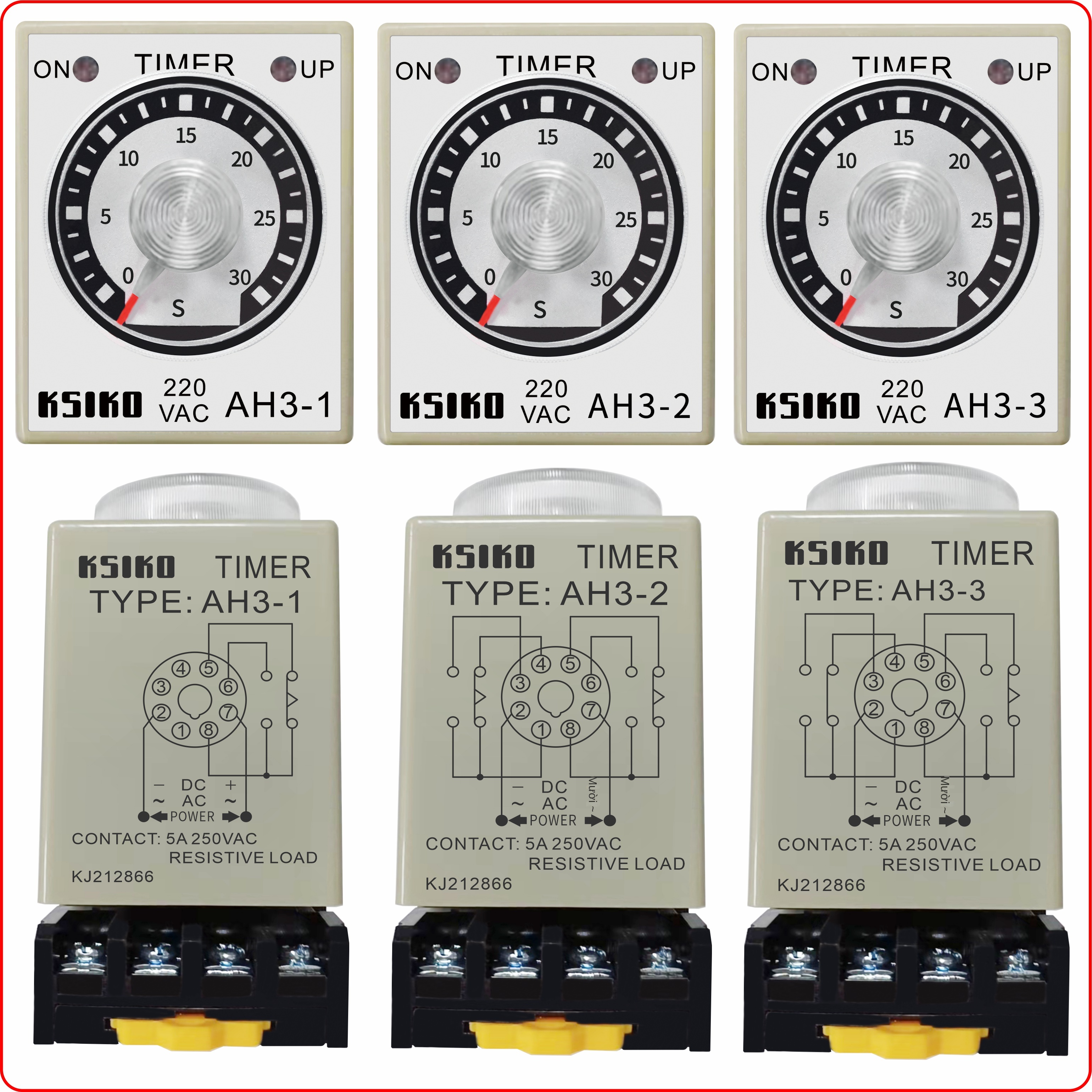 Rơ le thời gian KSIKO AH3-1 / AH3-2 / AH3-3 / CF3-2 / CF3-3 / AFK – Hàng chính hãng, giá tốt, bảo hành 1 năm