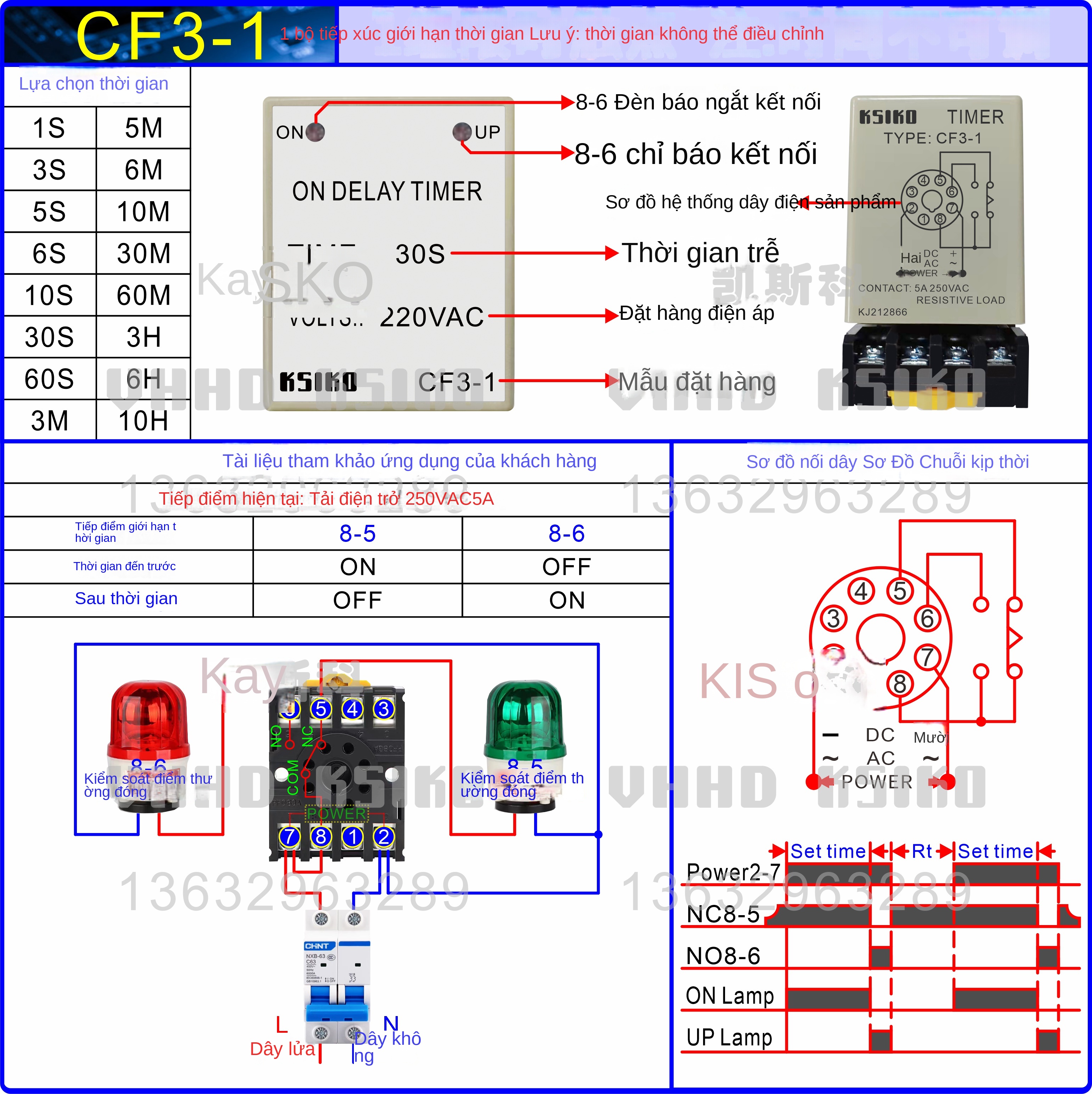 Rơ le thời gian KSIKO AH3-1 / AH3-2 / AH3-3 / CF3-2 / CF3-3 / AFK – Hàng chính hãng, giá tốt, bảo hành 1 năm