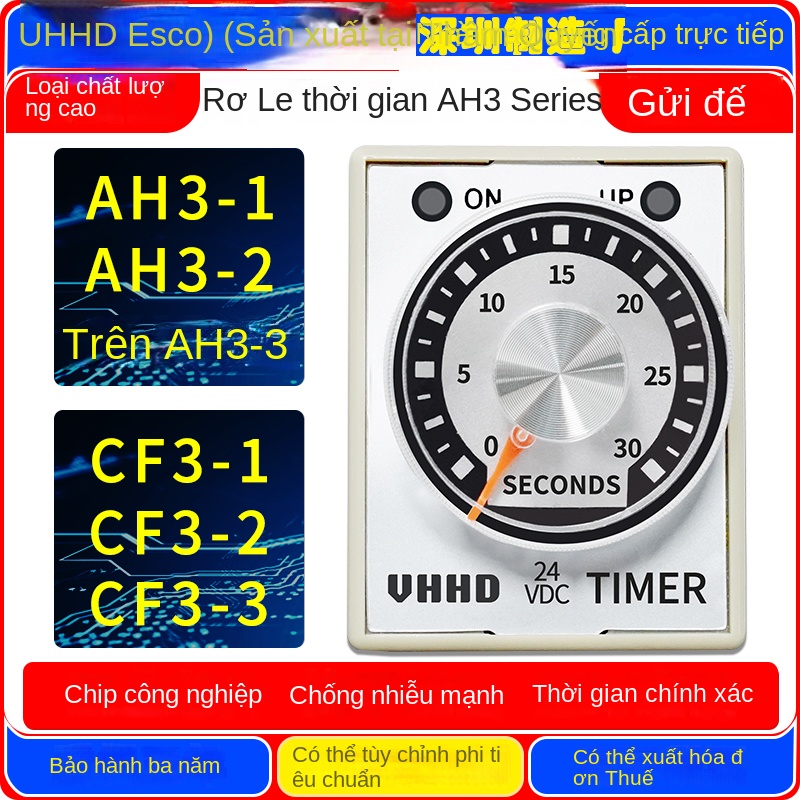 Rơ le thời gian VHHD AH3-1 / AH3-2 / AH3-3 / CF3-2 / CF3-3 / AFK – Hàng chính hãng, giá tốt, bảo hành 1 năm – AH3-3 220VAC 1 giây, 1 tiếp điểm định thời, 1 tiếp điểm tức thời