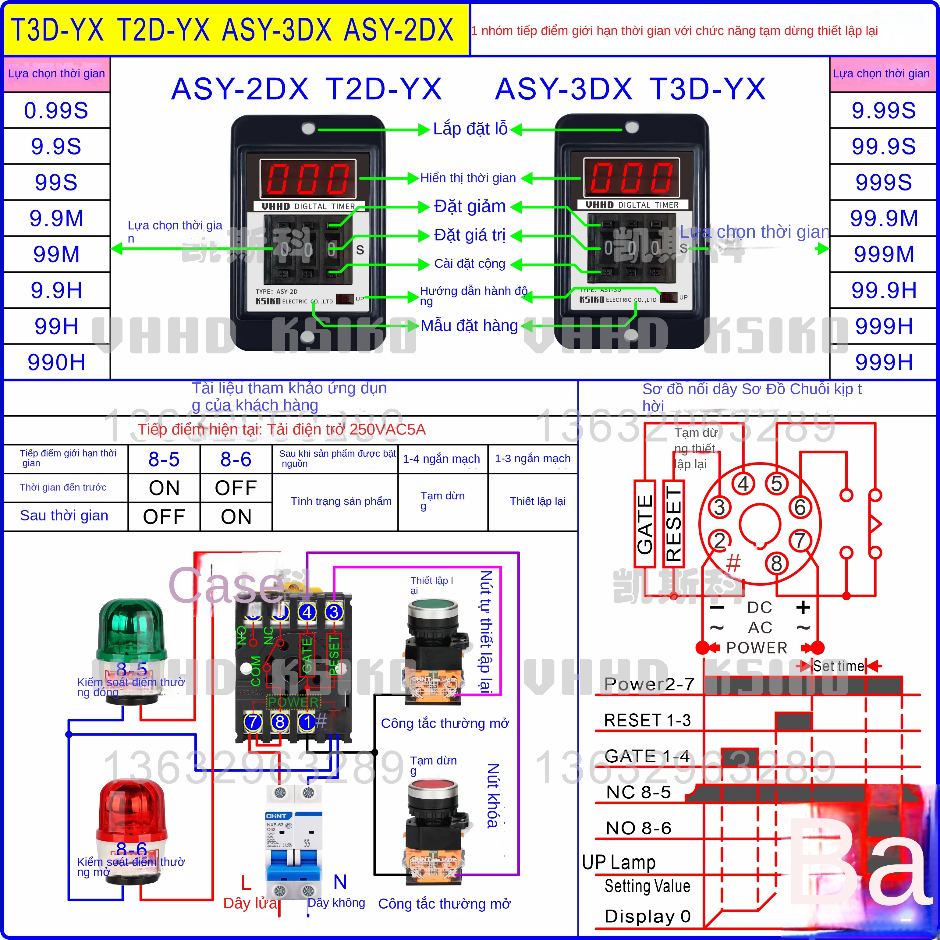 Rơ le thời gian hiển thị số KSIKO ASY-2D / 3D / 3DX / T2D / T3D-Y / YX – Bảo hành 1 năm, hàng chính hãng - ASY-3D 24VDC/AC, thời gian 999 giờ, công tắc A/B: A có 2 định thời, B có 1 định thời + 1 tức thời