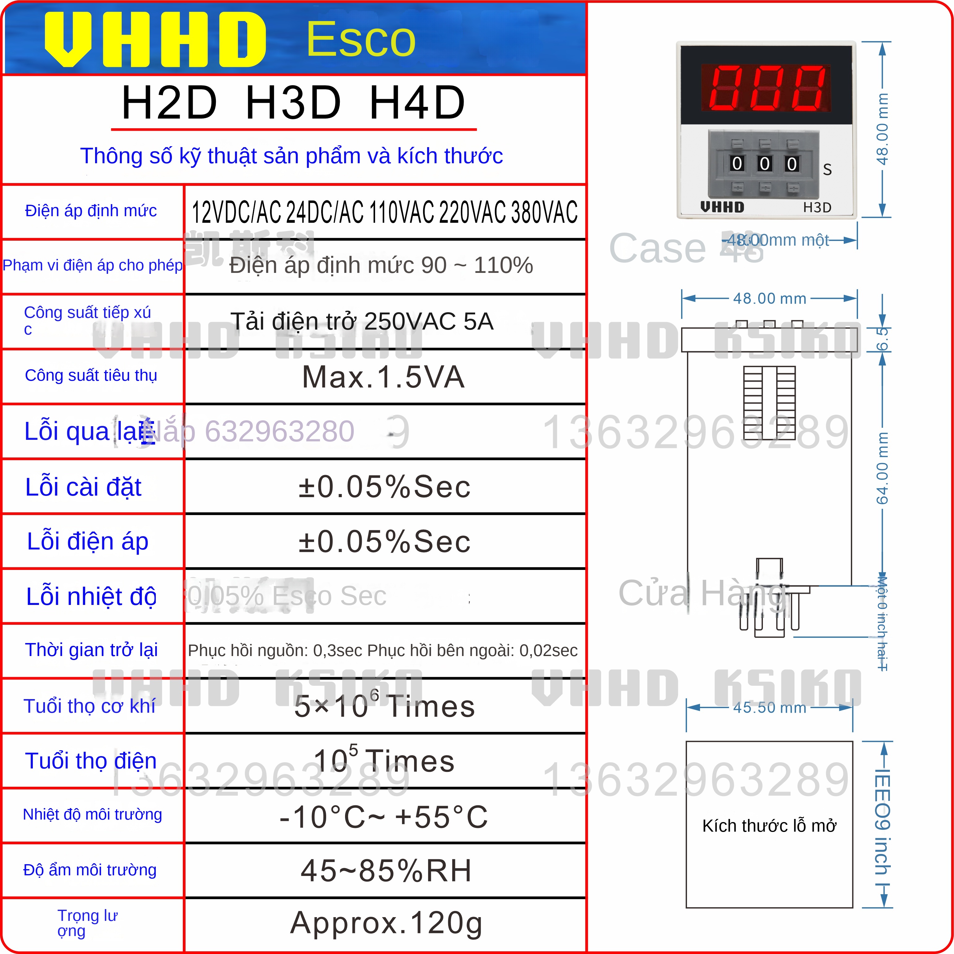 Rơ le thời gian kỹ thuật số VHHD H2D / H3D / H4D-2 / -3 / -X – Có thể đặt chế độ đếm ngược, hàng chính hãng, bán trực tiếp từ nhà máy - Đặt theo yêu cầu