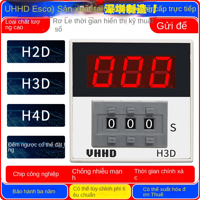 Rơ le thời gian kỹ thuật số VHHD H2D / H3D / H4D-2 / -3 / -X – Có thể đặt chế độ đếm ngược, hàng chính hãng, bán trực tiếp từ nhà máy - H3D-2 220VAC 99.9S