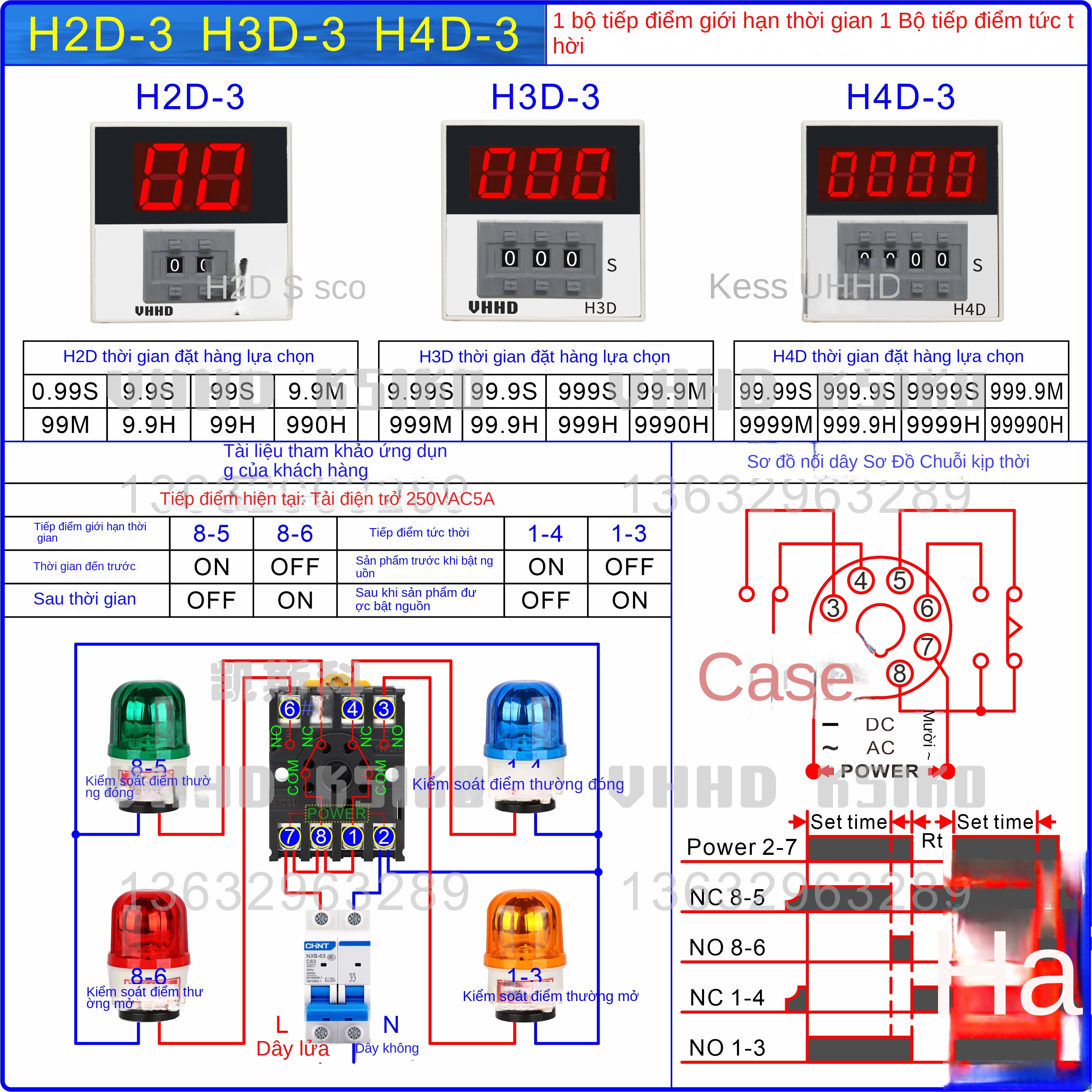 Rơ le thời gian kỹ thuật số VHHD H2D / H3D / H4D-2 / -3 / -X – Có thể đặt chế độ đếm ngược, hàng chính hãng, bán trực tiếp từ nhà máy - H3D-3 24VDC/AC 999S
