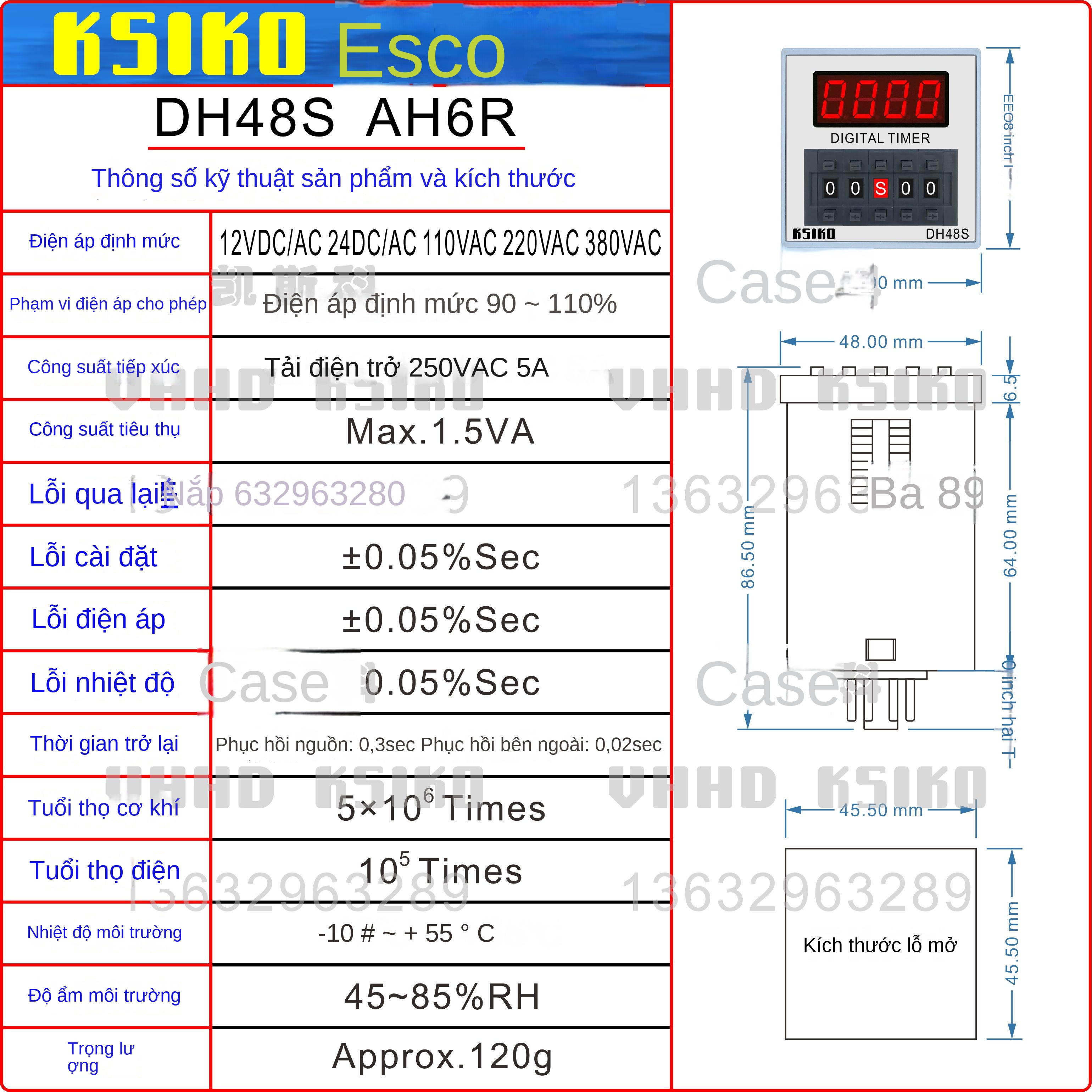 Rơ le thời gian kỹ thuật số VHHD chất lượng cao – DH48S-2Z / 2ZH / 1Z / DH48S-S / 2S / AH6R / H3D – Hàng chính hãng - AH6R-2 110VAC, 2 tiếp điểm định thời