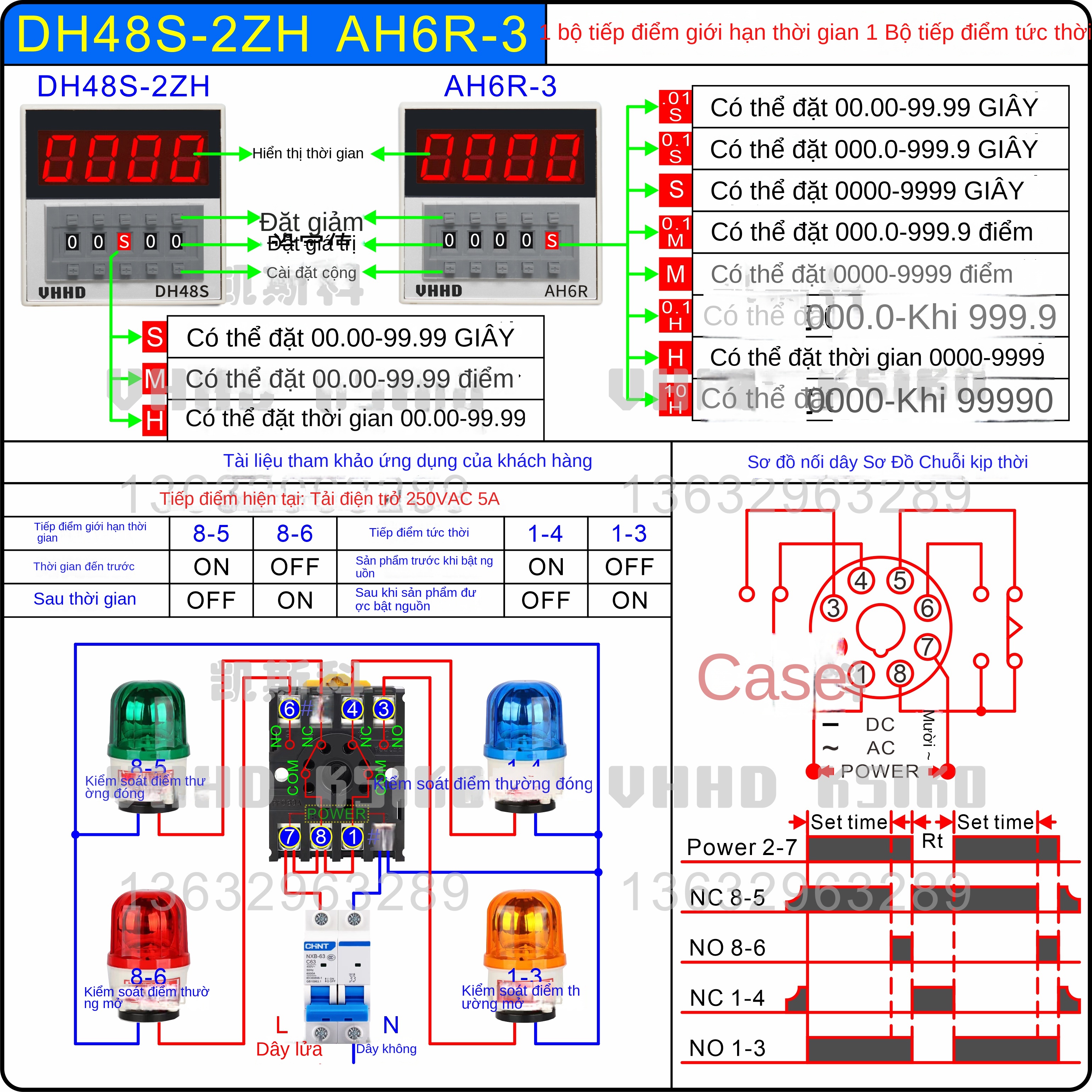 Rơ le thời gian kỹ thuật số VHHD chất lượng cao – DH48S-2Z / 2ZH / 1Z / DH48S-S / 2S / AH6R / H3D – Hàng chính hãng - AH6R-3 110VAC, 1 tiếp điểm định thời, 1 tiếp điểm tức thời