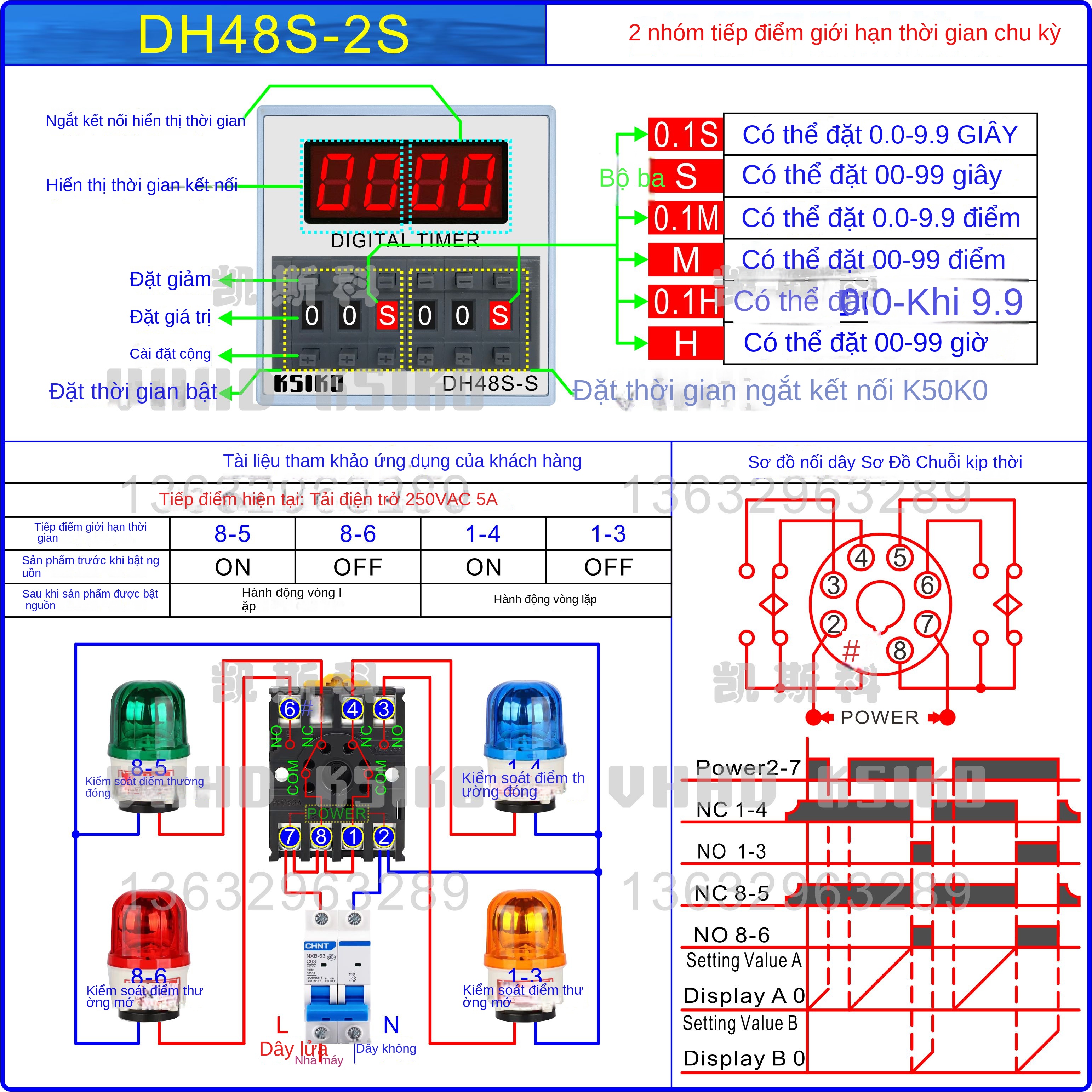 Rơ le thời gian số đa đoạn KSIKO DH48S-S -2S -SH – Chức năng tuần hoàn, bảo hành 1 năm, hàng chính hãng - Đặt theo yêu cầu