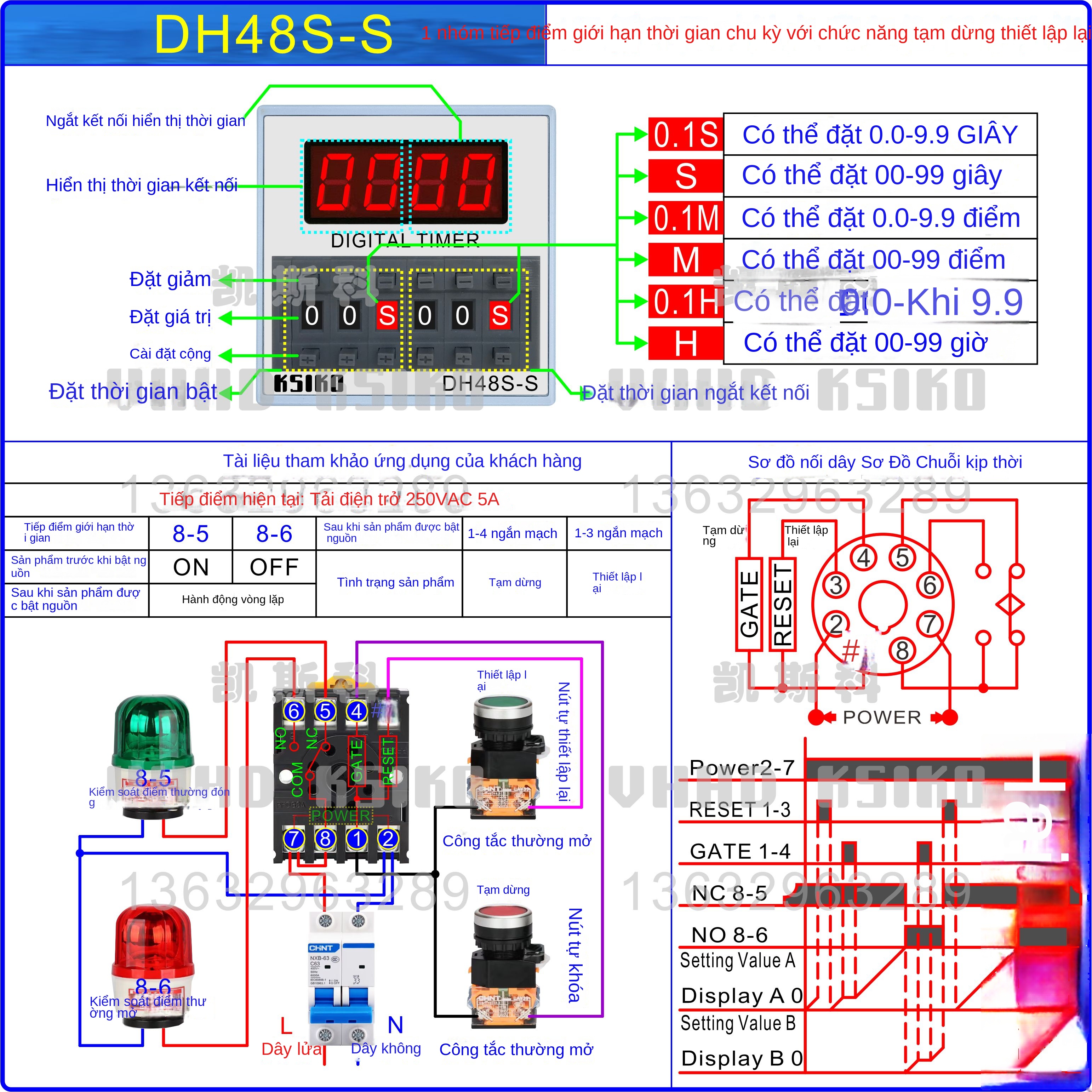 Rơ le thời gian số đa đoạn KSIKO DH48S-S -2S -SH – Chức năng tuần hoàn, bảo hành 1 năm, hàng chính hãng - Đặt theo yêu cầu