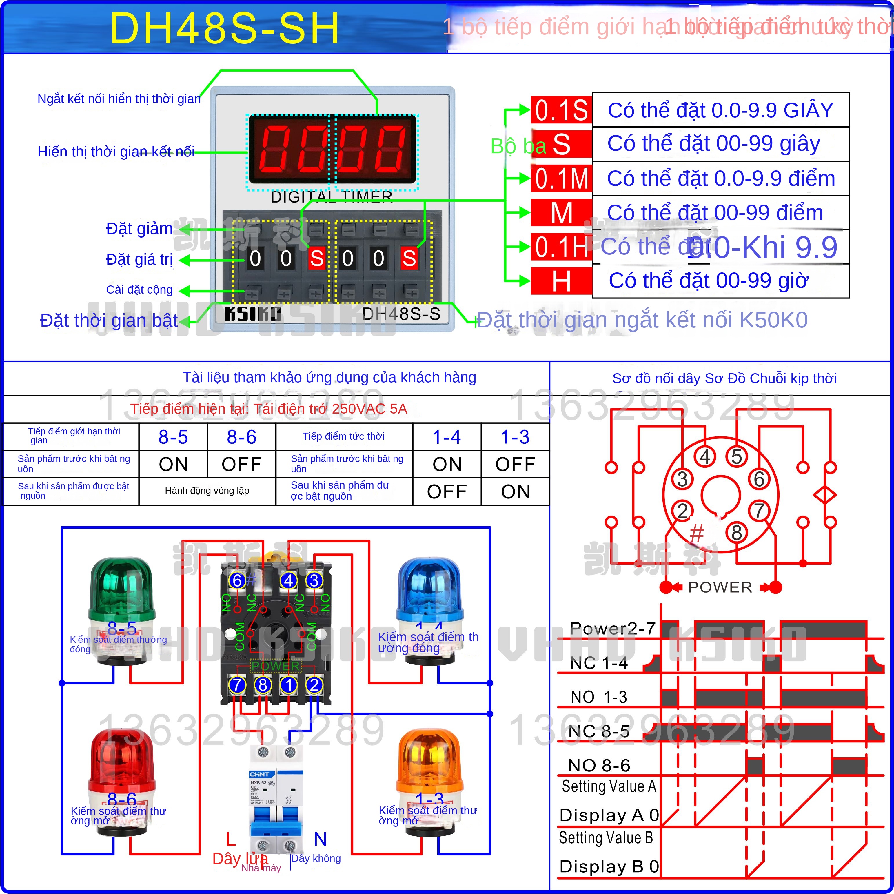 Rơ le thời gian số đa đoạn KSIKO DH48S-S -2S -SH – Chức năng tuần hoàn, bảo hành 1 năm, hàng chính hãng - Đặt theo yêu cầu